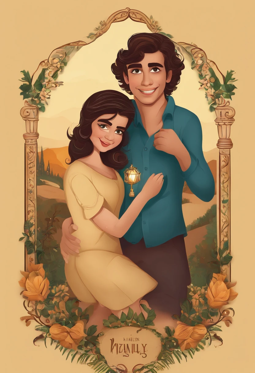 : Miguel, aproximadamente 5 anos de idade, cabelo curto estilo Disney, olhos castanhos e sorrisos. garota: Giovana, 2 anos, longos cabelos pretos e olhos azuis. scenecy: Miguel and Giovana are in a cozy little house in the valley, ao fundo um dia ensolarado, Destacando o Sol.