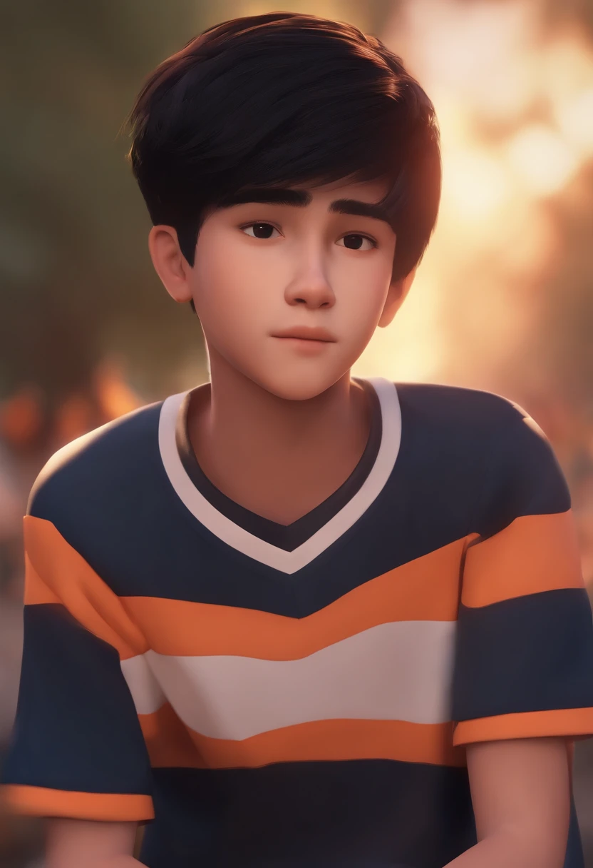 Image of a boy for a story in a YouTube video in Pixar format, He's the little allabester, He's the national team player He's outgoing, Playful and gets up for a lot of things, Short black hair roblox games background he is 17 years old