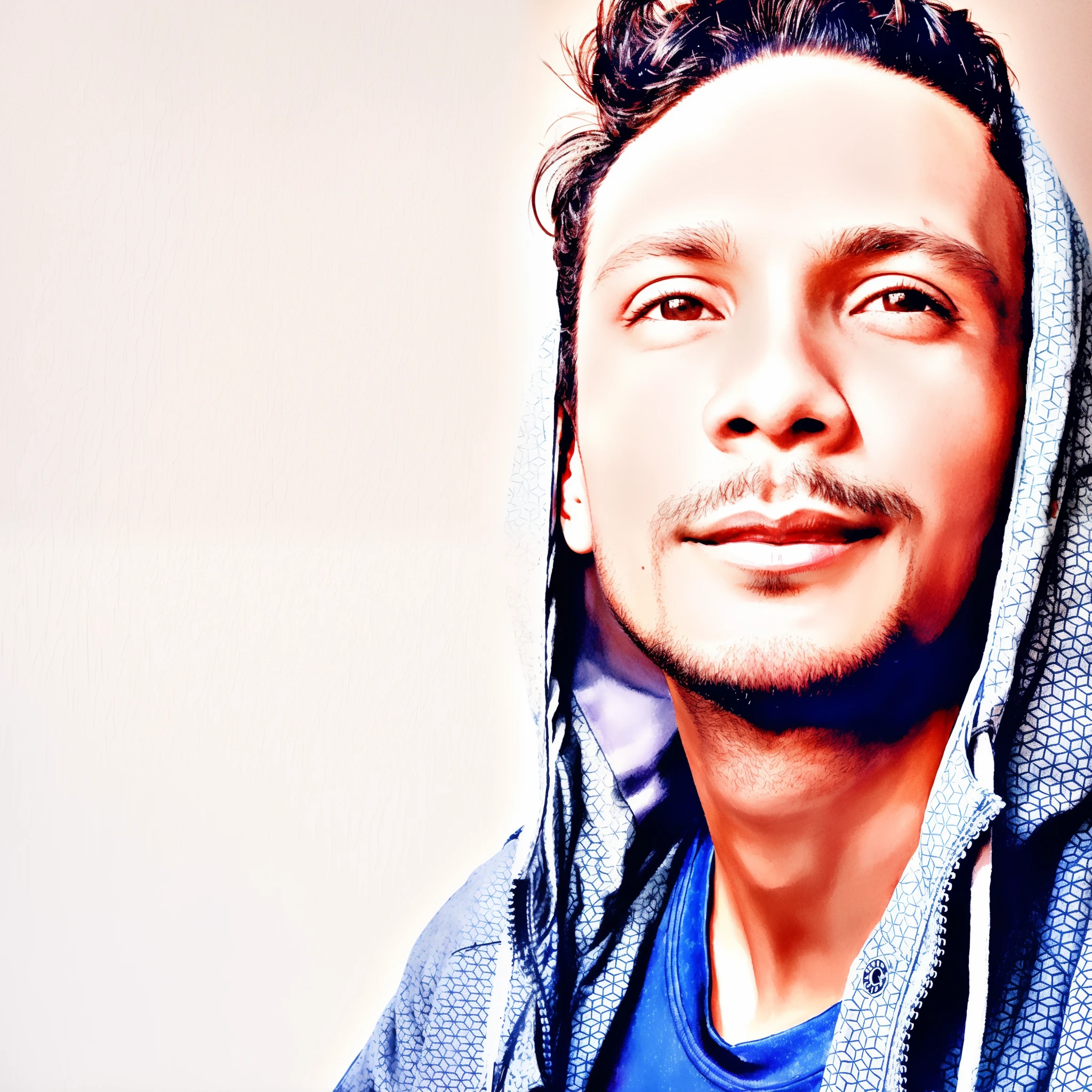 There's a man with a hoodie posing for a photo, Potrait, Retrato tirado 8 K, inspirado em Bikash Bhattacharjee, inspirado em Sunil Das, arte digital!!, retrato de perfil, foto portait foto de perfil, foto do perfil do facebook, foto retrato, [ arte digital ]!!, dessaturados!!, fechar Potrait, com rosto preciso