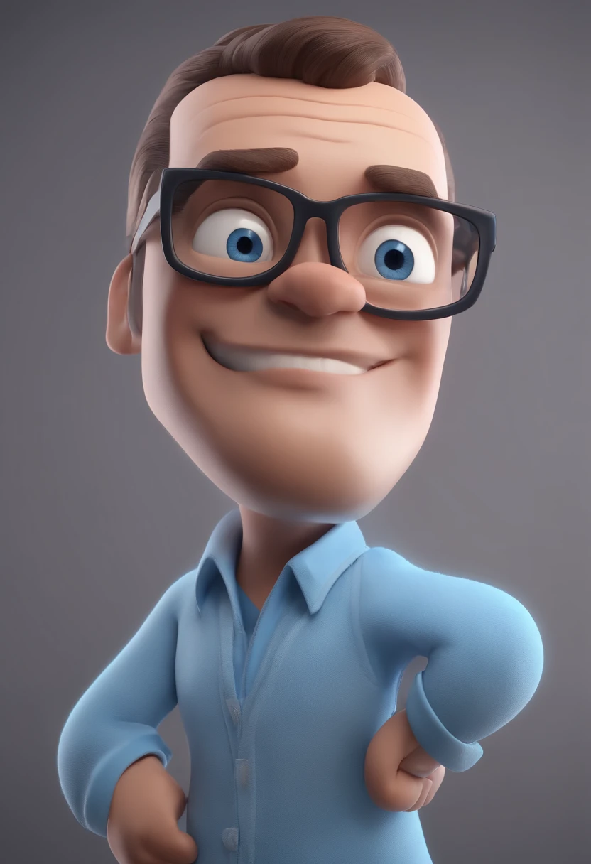 Cartoon character of a man with black glasses and a blue shirt, animation character, Caractere estilizado, animation style rendering, 3D estilizado, Arnold Maya render, 3 d render stylized, toon render keyshot, Personagem 3D, Personagem 3D, 3d rendering stylized, 3 d character render, personagem de desenho animado, Personagem de close up, Pose de personagem,  (Estilo Pixar) (master part:1.2) (Bokeh) (best quality) (pele detalhada) (textura detalhada) (8k) (argila) (Cinematic lighting) (foco nítido