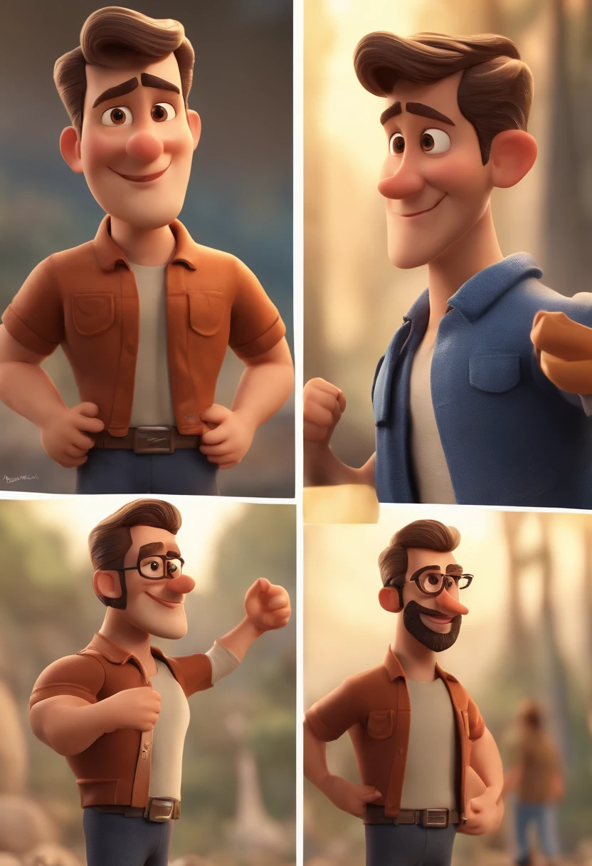 personagem dos desenhos animados estilo pixar de um homem com camiseta branca, animation character, animation style rendering, 3D estilizado, Arnold Maya render, 3 d render stylized, toon render keyshot, Personagem 3D, Personagem 3D, 3d rendering stylized, , personagem de desenho animado, Personagem de close up, Pose de personagem, (melhor qualidade) (pele detalhada) (textura detalhada) (8k) (argila) (Cinematic lighting) (foco nítido), cabelo e olhos cor castanho escuro, com barba, em paisagem fazendo trilha