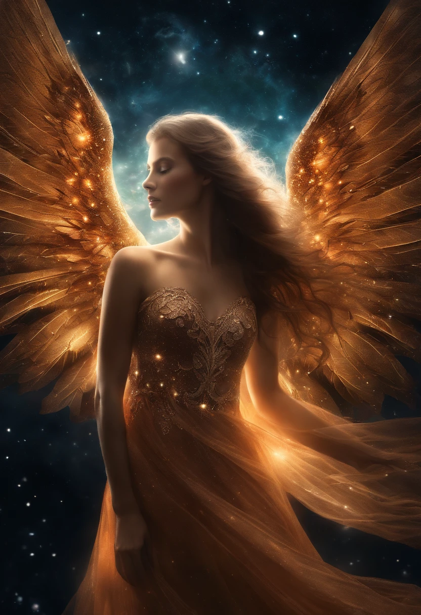 cosmic fallen angel, olhos claros brilhantes, Biomechanicals, estranho, assustador, Pesadelo, cores muito brilhantes, light particles, com luz brilhante, Mshiff, Arte do papel de parede, Papel de parede UHD