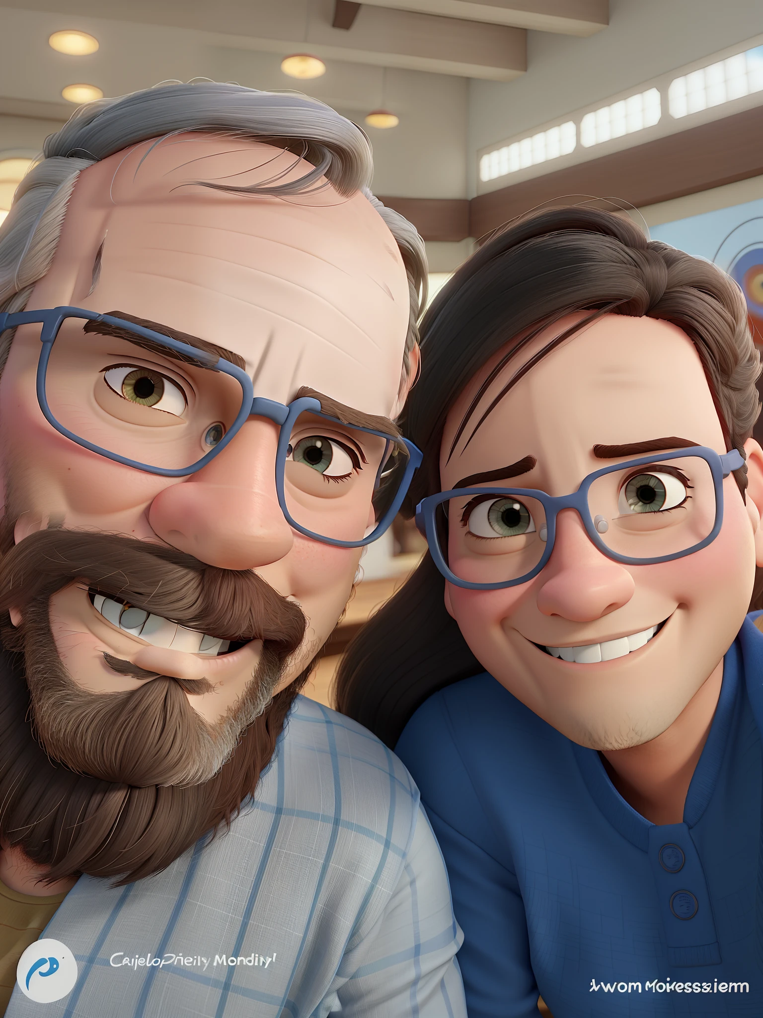 Casal estilo disney pixar melhor qualidade alta qualidade. Homem moreno cabelo comprido crespo barba e mulher loira olhos azuis cabelos longos lisos