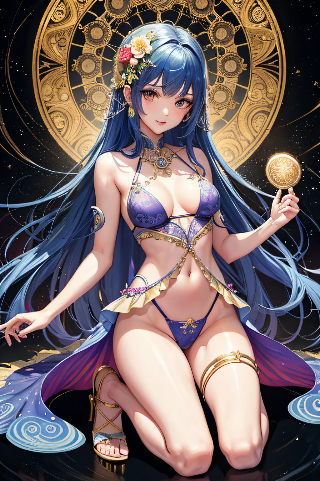 (Super masterpiece,of the highest quality,top-quality,Official art,Beauty and aesthetics:1.2)small tits,Thin body、Slender body,( Wearing a Halter neck bikini) 、String bread、NSFW、swim wears、The most detailed kneeling 18-year-old woman,(Girls Girls 1 pc),Light Painting,(Long exposure:1.2),Dynamic streaks,Extremely detailed,(Fractal Art:1.3 pcs),colourfull,best detailed,Chiffon dress,Jewelry,Floral,Leprechaun,Goddess,full body Esbian,Half Moon Wheel