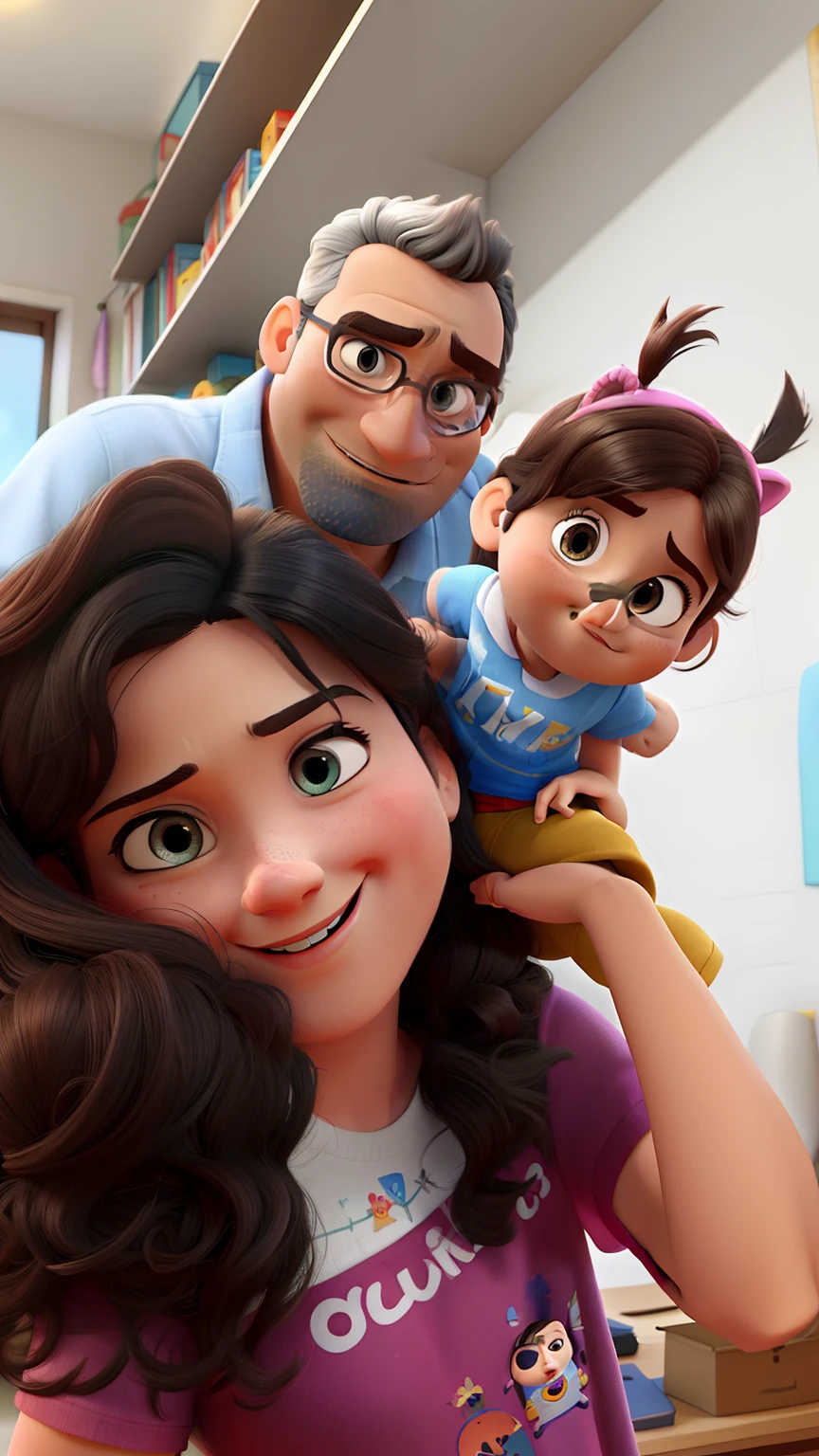 A family of three being: uma mulher, um homem e uma crianca, Transform into Pixar style with the best possible quality