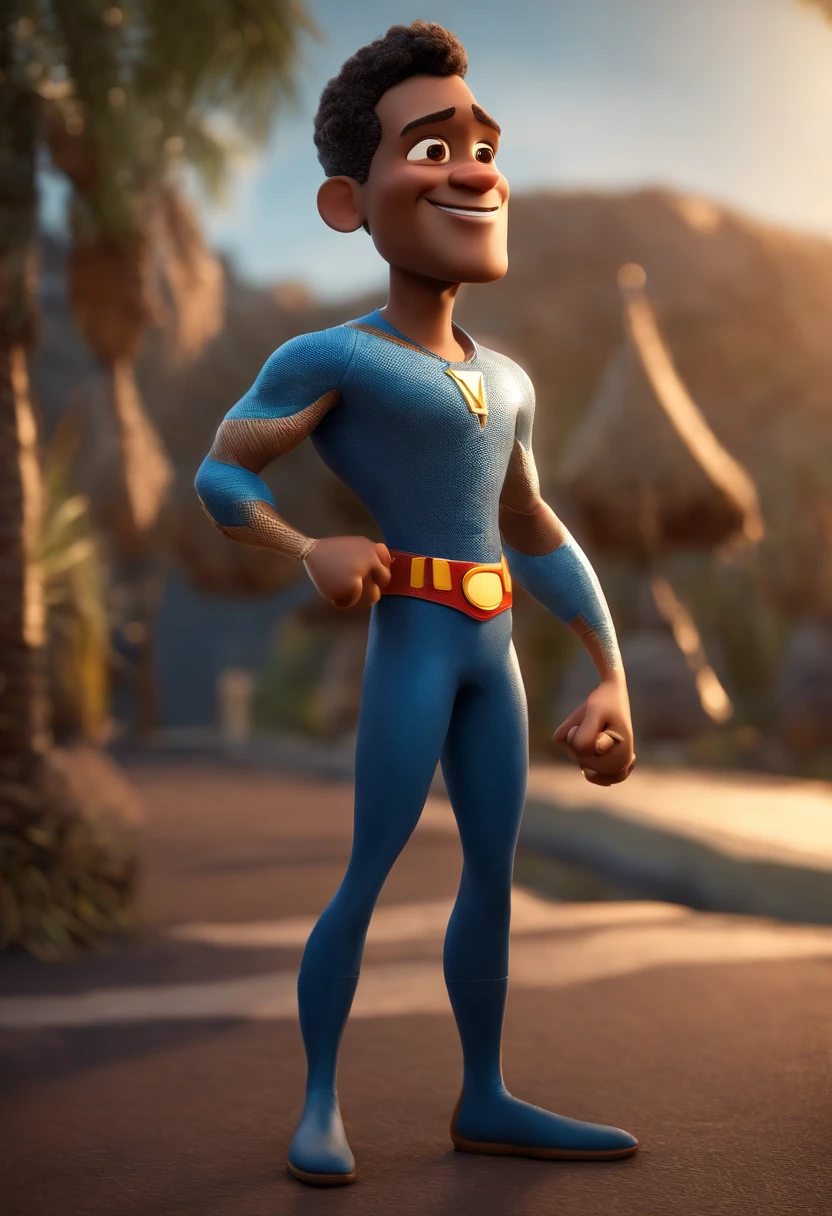 Personagem de desenho animado de um homem pele morena careca sobracelhas grossas e sorriso largouma camisa azul, um personagem animado, Caractere estilizado, animation style rendering, 3D estilizado, Arnold Maya render, 3 d render stylized, toon render keyshot, Personagem 3D, Personagem 3D, 3d rendering stylized, 3 d character render, personagem de desenho animado, Personagem de close up, Pose de personagem, (Estilo Pixar) (master part:1.2) (Bokeh) (best quality) (pele detalhada) (textura detalhada) (8k) (argila) (Cinematic lighting) (foco nítido，Senta e vaza a parte superior do corpo