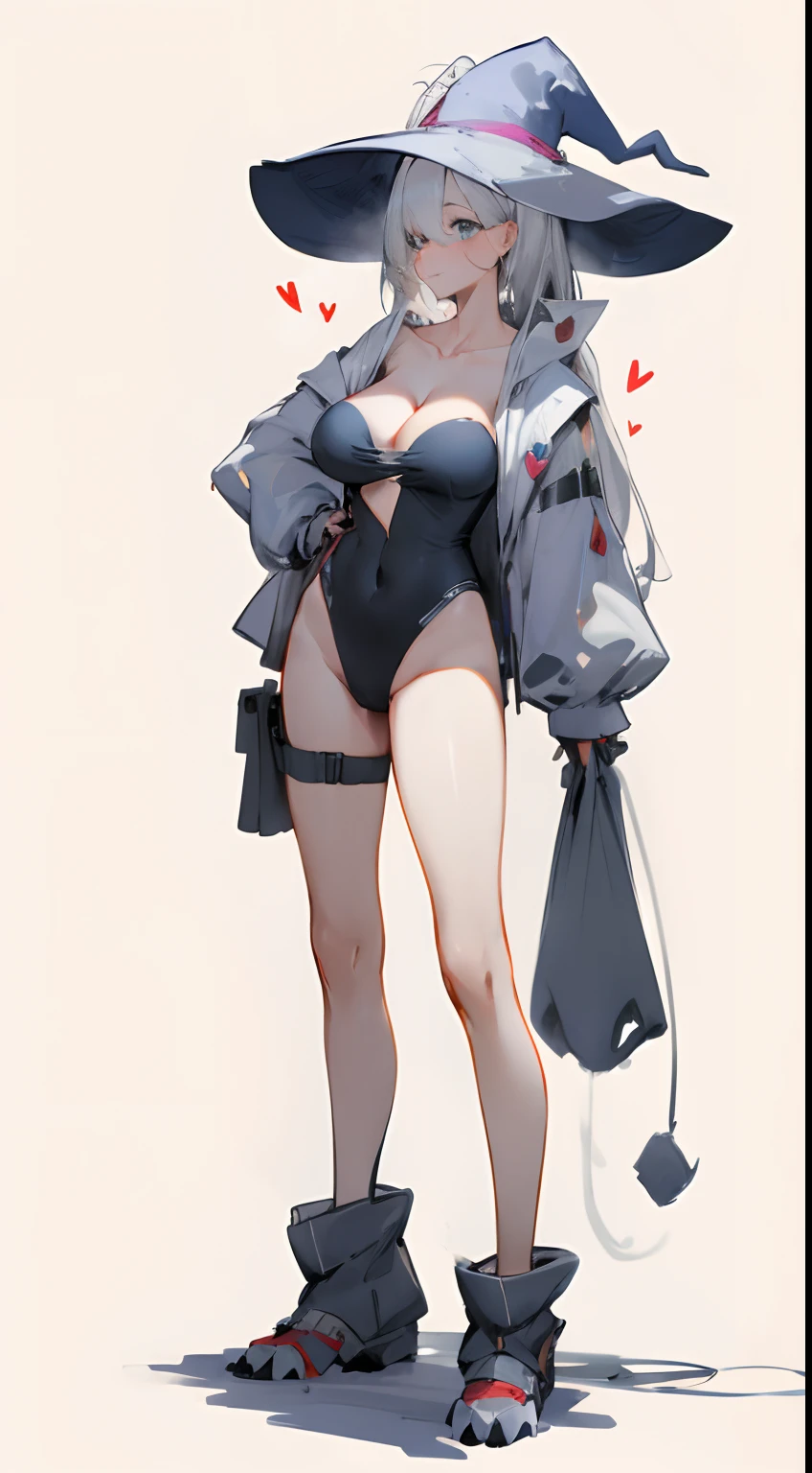 Leakage out of the collarbone，Neck leakage，Heart-shaped decoration，sorceress woman，Witch hat，stand posture，standing straight，