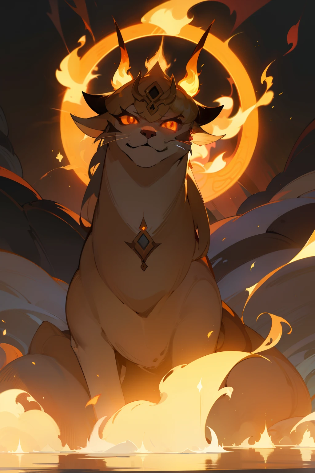 "Immerse yourself in the awe-inspiring grandeur of an enigmatic Mott bathed in the ethereal glow of infernal flames, as ancient symbols channel its mystical power."