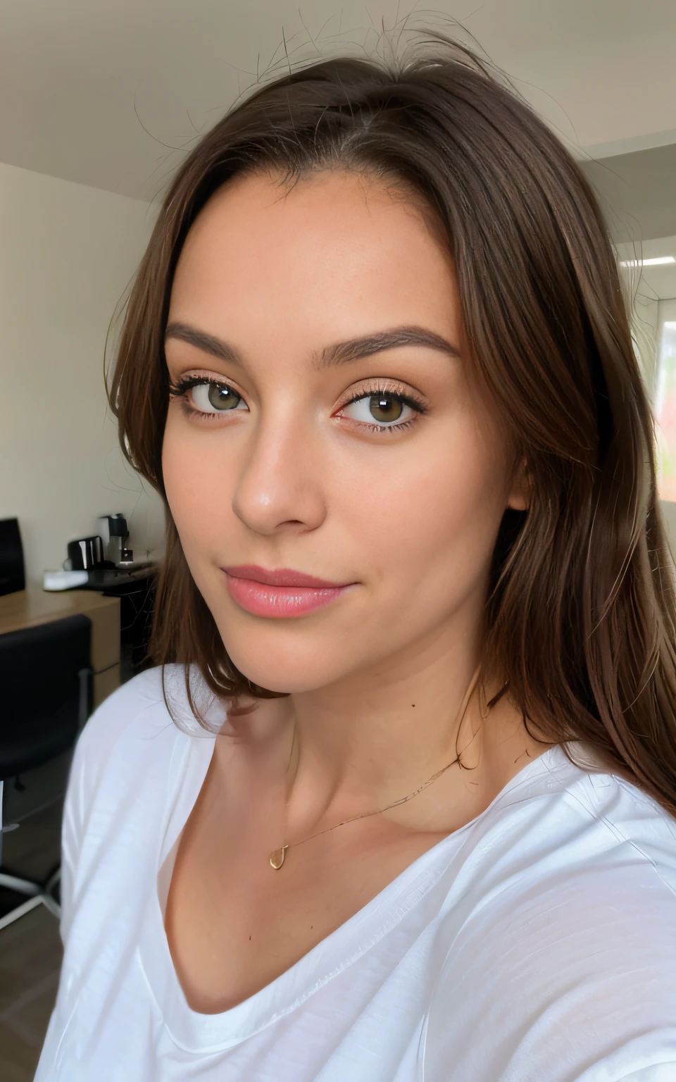 Belle brune de france  portant un pull beige clair (Soins des ongles dans un salon de beauté moderne), très détaillée, 20 ans, visage innocent, cheveux noir  moyens boucle naturels, yeux maron , résolution élevée, Chef-dœudansre, meilleur qualité, Détails complexees, très détaillé, mise au point nette, peau détaillée, texture de peau réaliste, texture, yeux détaillés, professionnel, 4K, sourire charmant, filmé sur Canon, 85 mm, faible profondeur de champ,  Couleur Kodak Vision, corps parfaitement ajusté, extrêmement détaillée, photographier_\(ultra\), photoréaliste, Réaliste, Post-traitement, Un maximum de détails, rugosité, vie réelle, Ultra réaliste, photoréalisme, photographie, 8K UHD, photographie