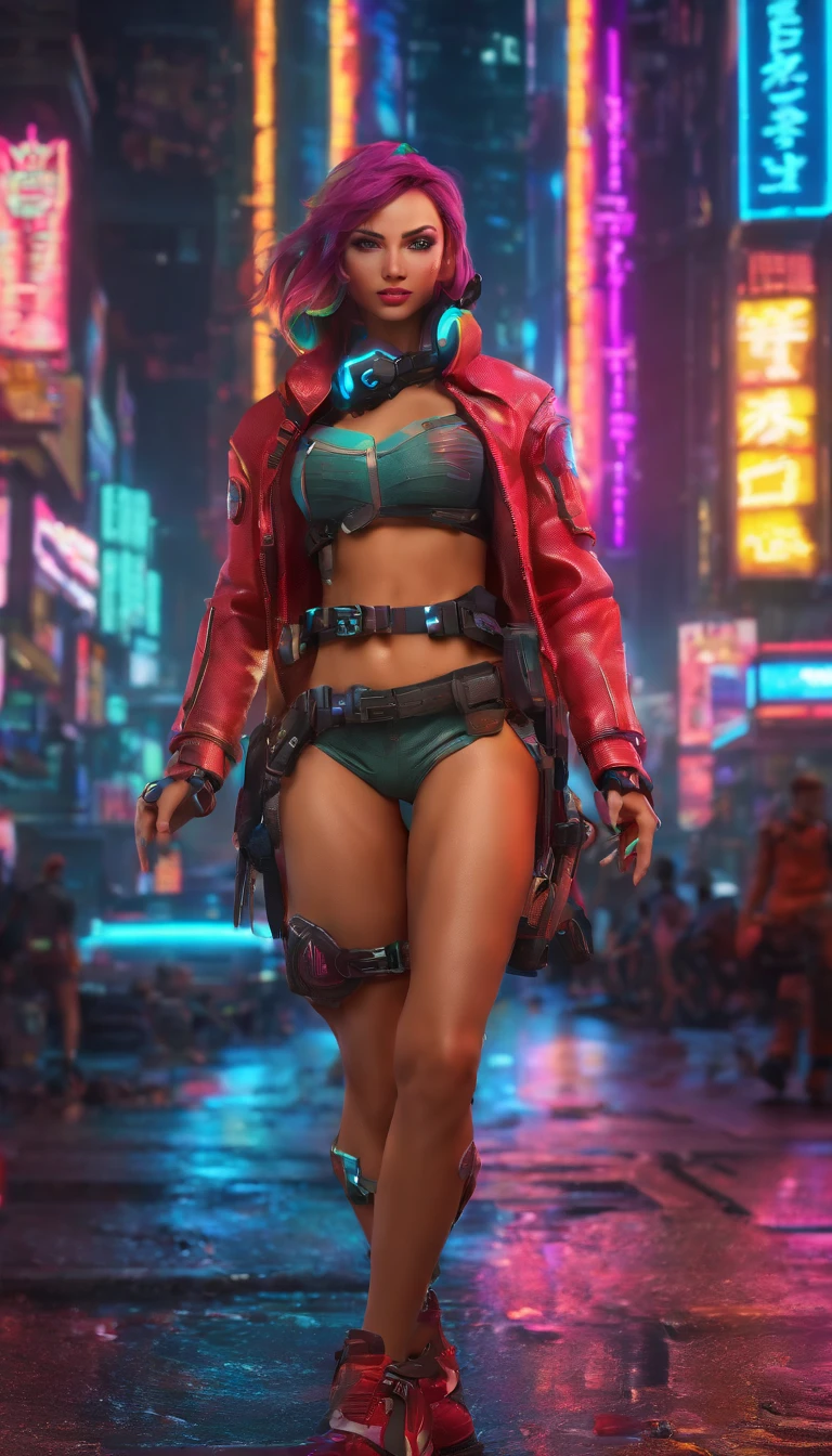 The cybernetic enhancements you possess are not just for show - they are your lifeline in this dangerous world. With your enhanced strength, speed, and agility, you must navigate through the city's dark underbelly and confront its most dangerous criminals. Will you survive, or will you become just another victim of the cyberpunk neon world? Girl harr with blue colors Highlights with bright colors With beautiful body and big breasts cool autfit and beautiful slim face And ready for battle Photo real, hyper-realistic, high dynamic range, rich colors, lifelike textures, 8K UHD, high color depth ,3D, octane render, 8k, ray-tracing, 8k ultrafine detail, private press, associated press photo, masterpiece