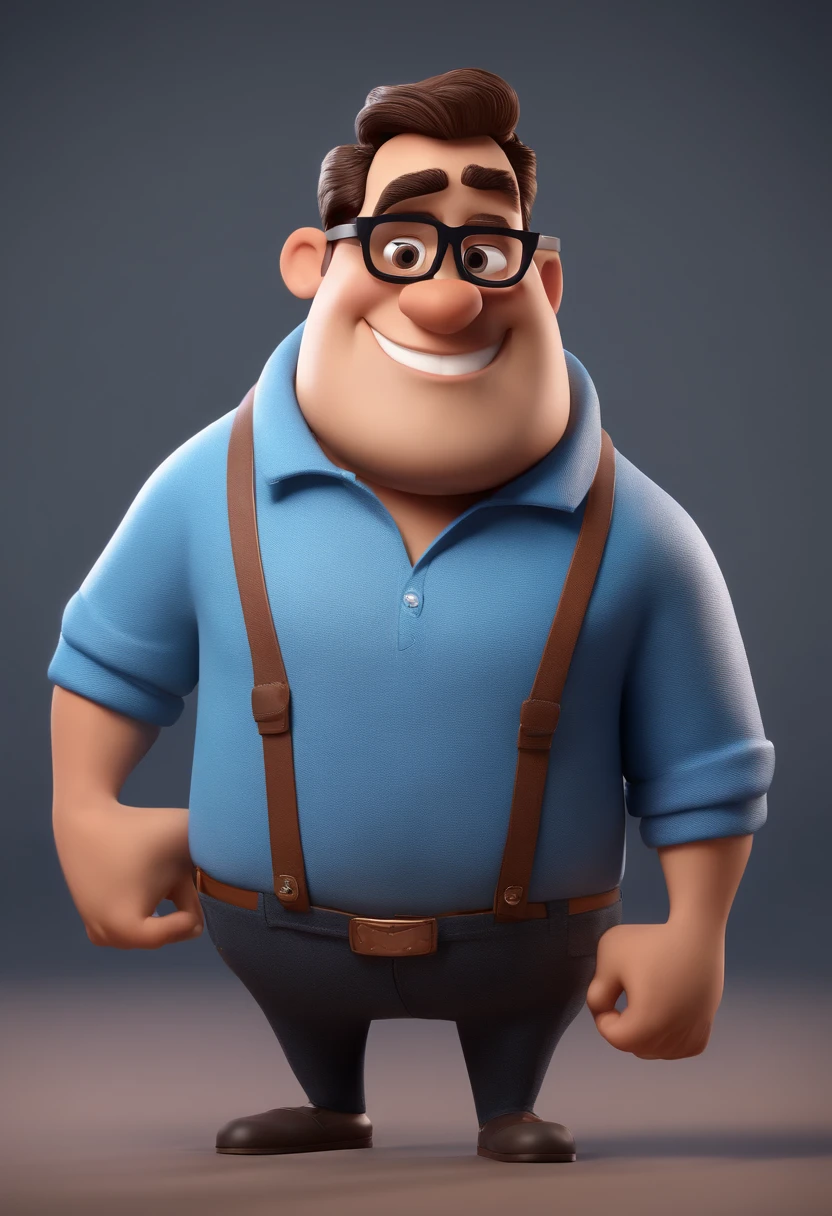 Cartoon character of a man with black glasses and a blue shirt, animation character, Caractere estilizado, animation style rendering, 3D estilizado, Arnold Maya render, 3 d render stylized, toon render keyshot, Personagem 3D, Personagem 3D, 3d rendering stylized, 3 d character render, personagem de desenho animado, Personagem de close up, Pose de personagem, (Estilo Pixar) (master part:1.2) (Bokeh) (best quality) (pele detalhada) (textura detalhada) (8k) (argila) (Cinematic lighting) (foco nítido