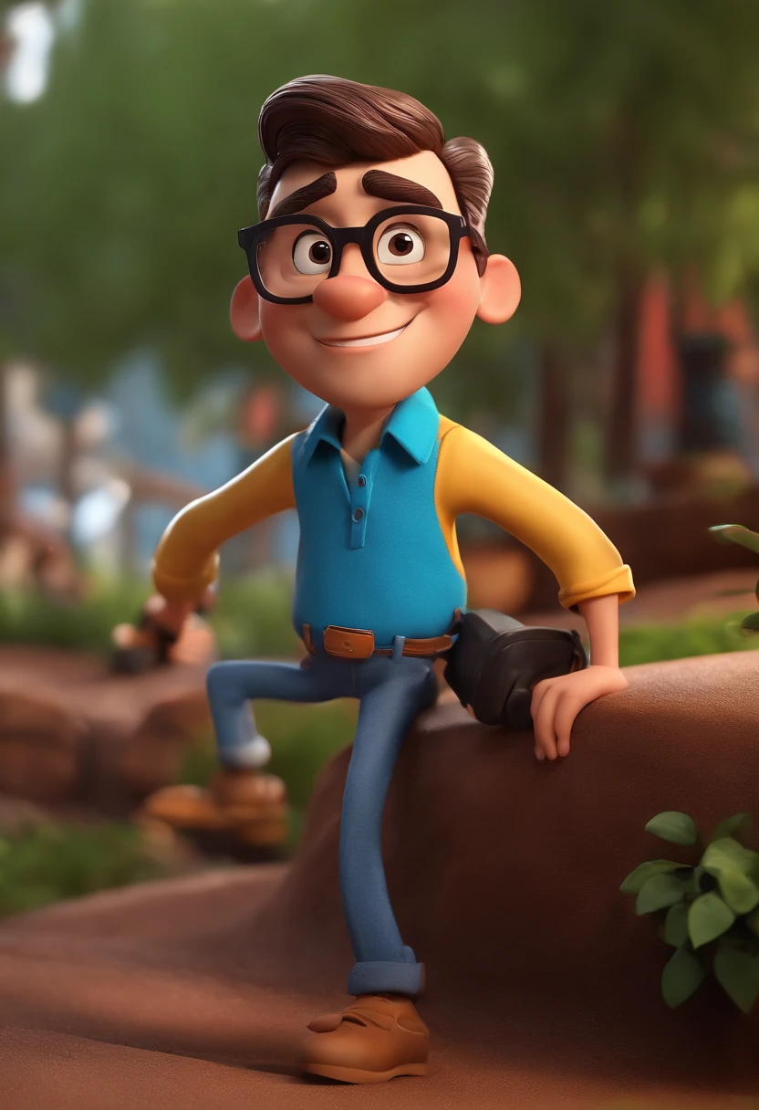 Cartoon character of a man with black glasses and a blue shirt, animation character, Caractere estilizado, animation style rendering, 3D estilizado, Arnold Maya render, 3 d render stylized, toon render keyshot, Personagem 3D, Personagem 3D, 3d rendering stylized, 3 d character render, personagem de desenho animado, Personagem de close up, Pose de personagem, (Estilo Pixar) (master part:1.2) (Bokeh) (best quality) (pele detalhada) (textura detalhada) (8k) (argila) (Cinematic lighting) (foco nítido