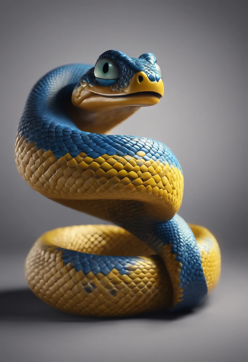 Cartoon character of a snake with various blue details, Caractere estilizado, animation style rendering, 3D estilizado, , 3 d render stylized, toon render keyshot, Personagem 3D, Personagem 3D, 3d rendering stylized, 3 d character render, personagem de desenho animado, Personagem de close up, Pose de personagem, (Estilo Pixar) (master part:1.2) (Bokeh) (melhor qualidade) (pele detalhada) (textura detalhada) (8k) (argila) (Cinematic lighting) (foco nítido