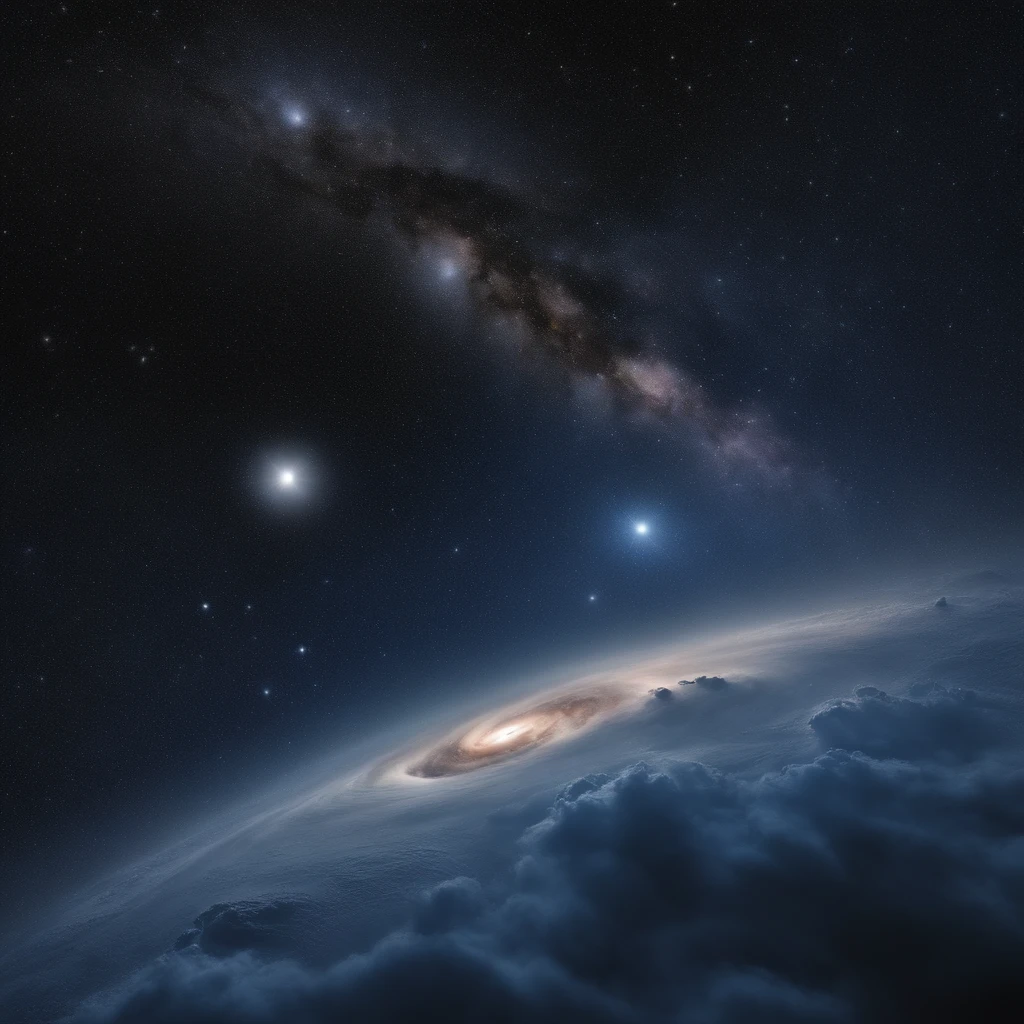 Ask for a blue-toned map of the starry sky,There are two black holes in the center of the figure,And they are surrounding each other。There are gravitational waves around the black hole