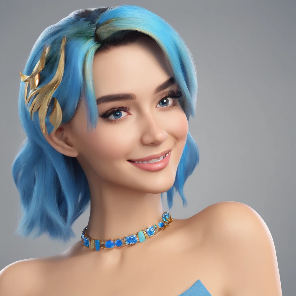 ((best quality, 8k, master part: 1.3)), ((1girl:1.5)), Abs Slim Beleza: 1.3, penteado casual, (Grupo Blue Long: 1.5), Cara super fina, Olhos Delicados, double eyelids, sorrir, (Mostrando dentes de tigre: 1.2), Dancing