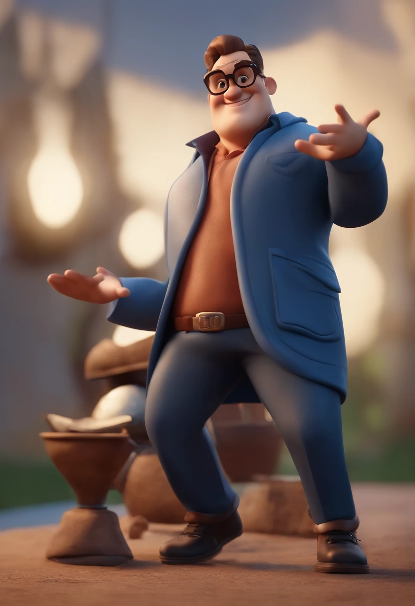 Cartoon character of a man wearing black glasses and a blue shirt, um personagem animado, Caractere estilizado, animation style rendering, 3D estilizado, Arnold Maya render, 3 d render stylized, toon render keyshot, Personagem 3D, Personagem 3D, 3d rendering stylized, 3 d character render, personagem de desenho animado, Personagem de close up, Pose de personagem, (Estilo Pixar) (master part:1.2) (Bokeh) (best quality) (pele detalhada) (textura detalhada) (8k) (argila) (Cinematic lighting) (foco nítido，Senta e vaza a parte superior do corpo