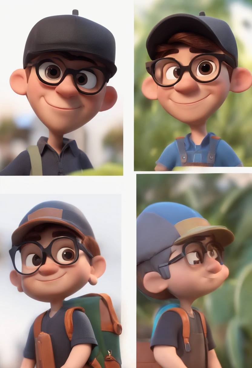 Cartoon character of a boy with black glasses and a black shirt and a black cap, animation character, Caractere estilizado, animation style rendering, 3D estilizado, Arnold Maya render, 3 d render stylized, toon render keyshot, Personagem 3D, Personagem 3D, 3d rendering stylized, 3 d character render, personagem de desenho animado, Personagem de close up, Pose de personagem, (Estilo Pixar) (master part:1.2) (Bokeh) (best quality) (pele detalhada) (textura detalhada) (8k) (argila) (Cinematic lighting) (foco nítido