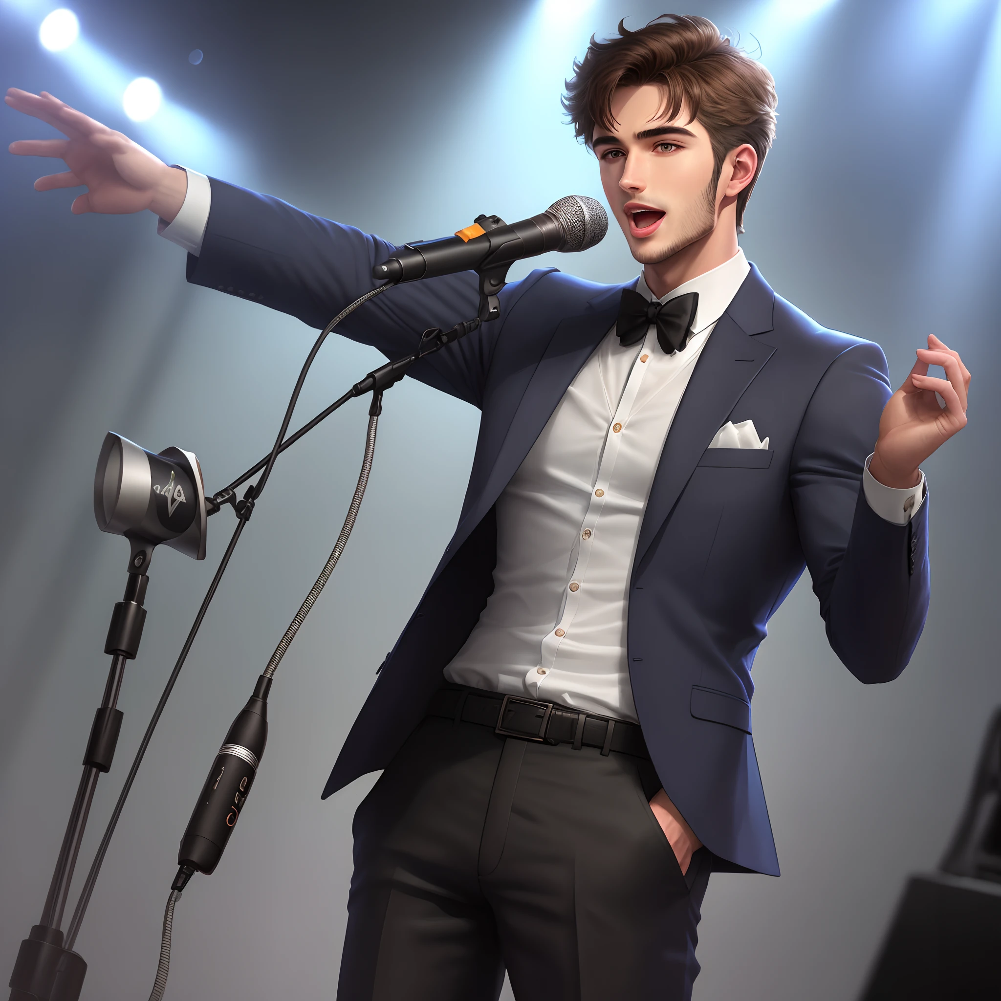 Handsome man with a microphone