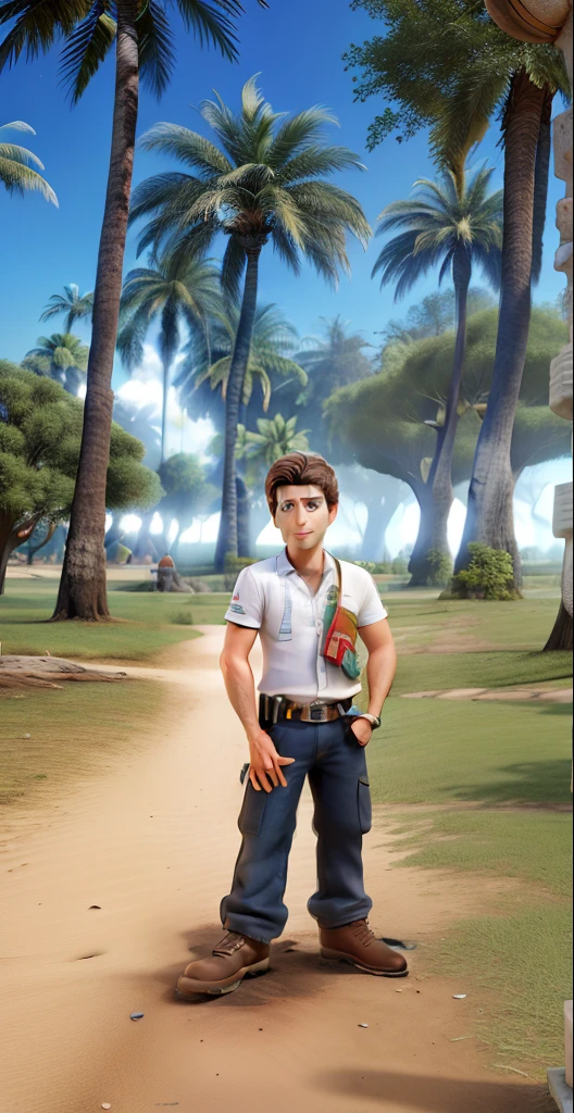 tmasterpiece，a melhor qualidade，Um homem com olhos，head shoot，estilo disney，Standing in the park，Muitos detalhes no rosto