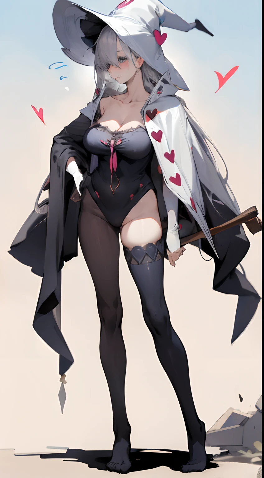 Leakage out of the collarbone,Neck leakage,Heart-shaped decoration,sorceress woman,Witch hat,stand posture,standing straight,black lence stockings,without wearing shoes