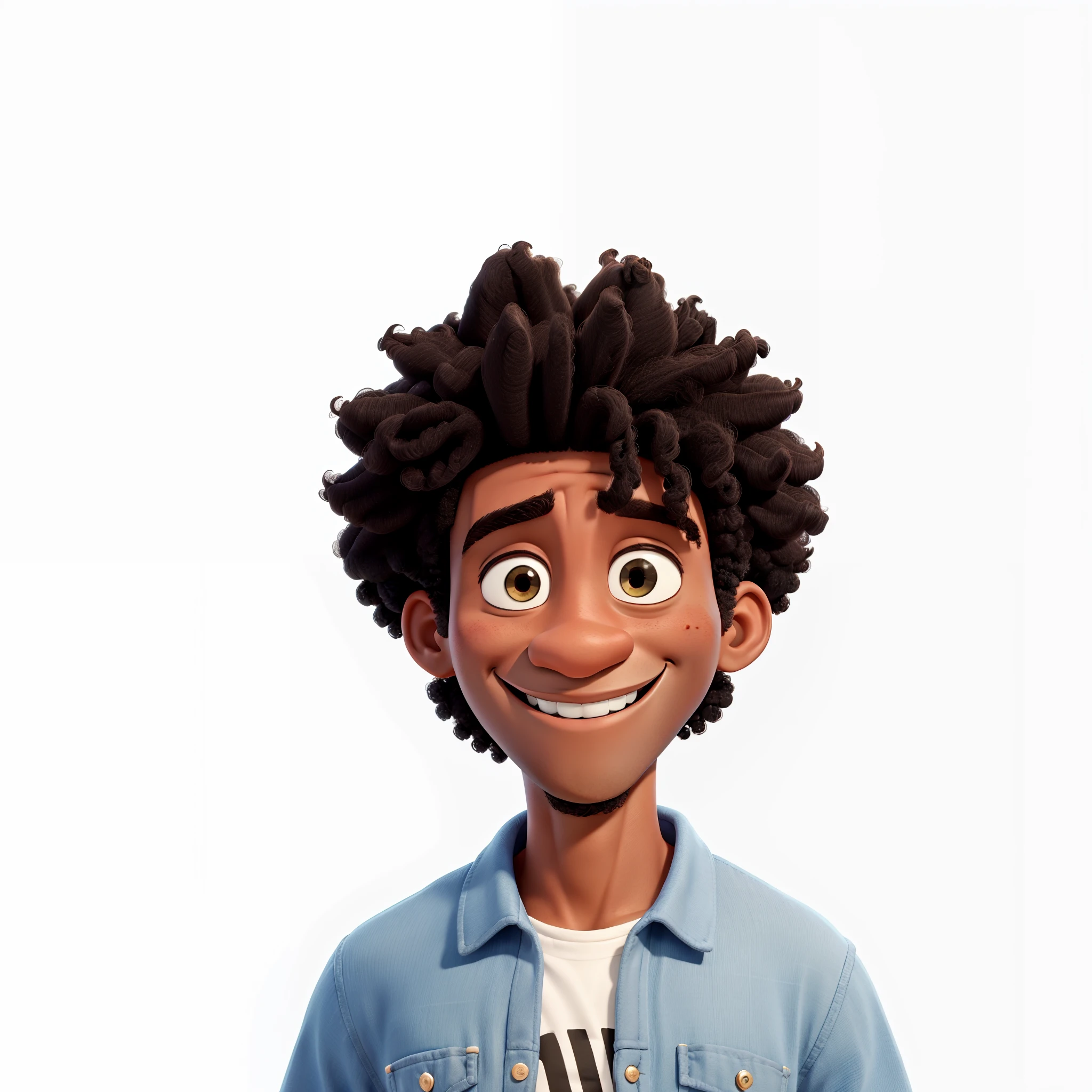 black dude with afro hear smiling PIXAR style