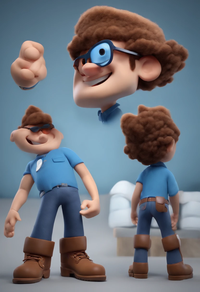 Cartoon character of a man wearing black glasses and a blue shirt, um personagem animado, Caractere estilizado, animation style rendering, 3D estilizado, Arnold Maya render, 3 d render stylized, toon render keyshot, Personagem 3D, Personagem 3D, 3d rendering stylized, 3 d character render, personagem de desenho animado, Personagem de close up, Pose de personagem, (Estilo Pixar) (master part:1.2) (Bokeh) (best quality) (pele detalhada) (textura detalhada) (8k) (argila) (Cinematic lighting) (foco nítido,Senta e vaza a parte superior do corpo