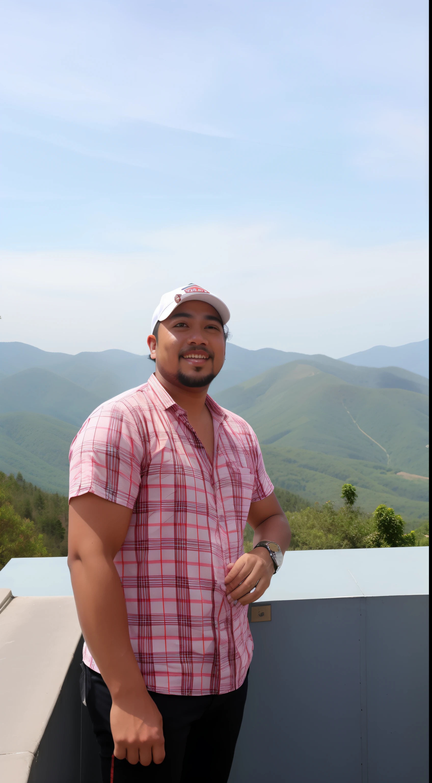 There's a man standing on a roof with a hat, com montanhas ao fundo, com montanhas no fundo, zigor samaniego, Colinas ao fundo, Moutain no fundo, com montanhas como pano de fundo, Thawan Duchanee, john jude palencar, Jose Miguel Romano Francisca, 2 7 anos, Nivanh Chanthara