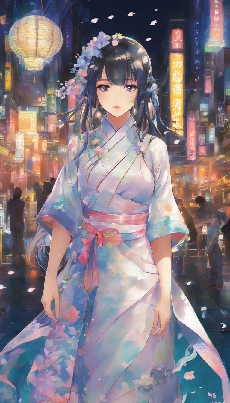 beautiful women like clouds,The lights are bright and green, and the beauties are accompanied by each other,Oriental beauty,Dressed in a variety of modern outfits,Faraway view,There are many beautiful women,Multiple characters,The national color is fragrant,Delicate facial features,The body is beautiful,Sense of lens,cyber punk perssonage,future-tech,hiyao miyazaki,master painting,Hyakki Night Line,The dawn of the future,Mechanical World