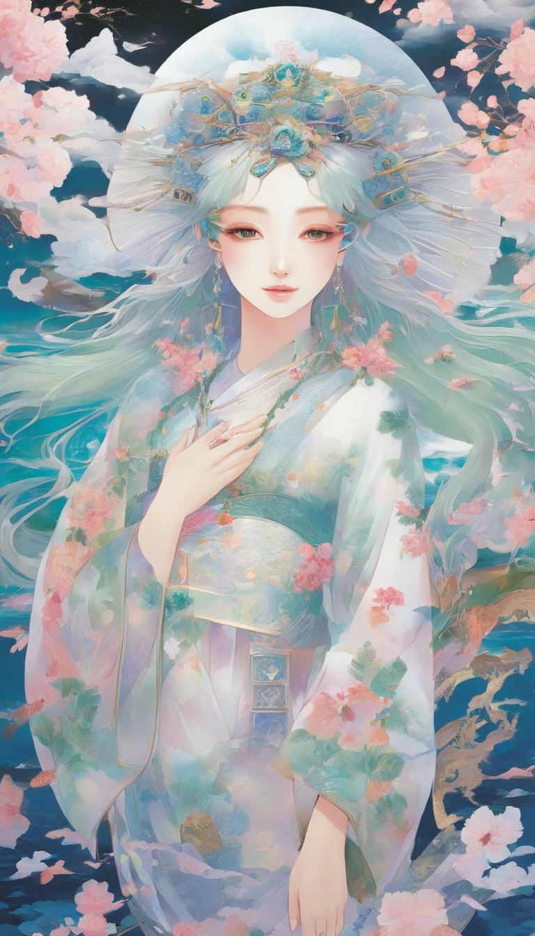 beautiful women like clouds，The lights are bright and green, and the beauties are accompanied by each other，Oriental beauty，Dressed in a variety of modern outfits，Faraway view，There are many beautiful women，Multiple characters，The national color is fragrant，Delicate facial features，The body is beautiful，Sense of lens，cyber punk perssonage，future-tech，hiyao miyazaki，master painting，Hyakki Night Line，The dawn of the future，Mechanical World