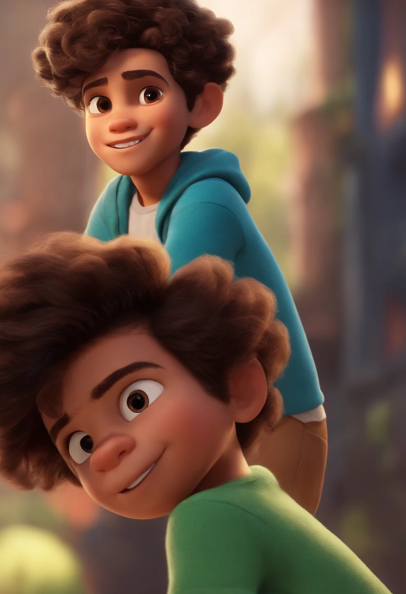 Image of a boy for a story in a YouTube video in Pixar format, He's the  allabester, He's the class leader, He's outgoing, Playful and gets up for a lot of things, cabelo curto