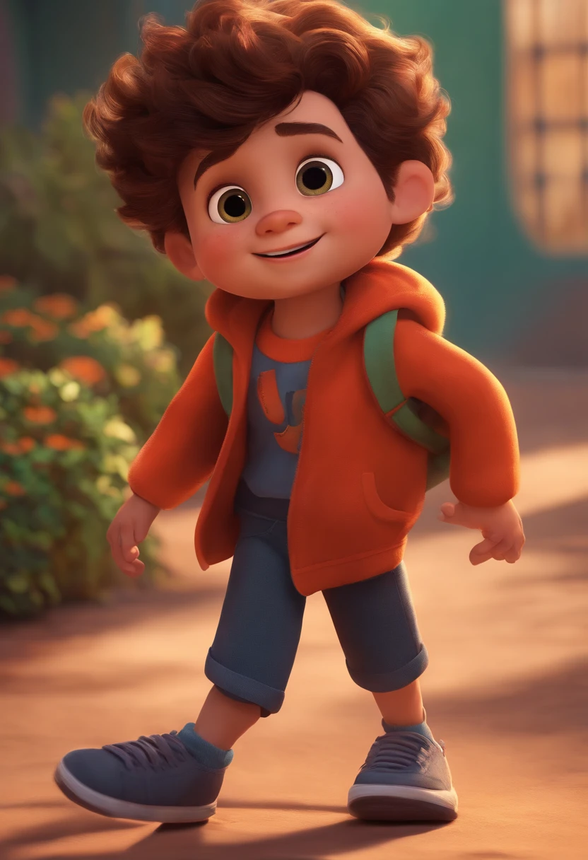 Image of a boy for a story in a YouTube video in Pixar format, He's the little allabester, He's the class leader, He's outgoing, Playful and gets up for a lot of things, cabelo curto