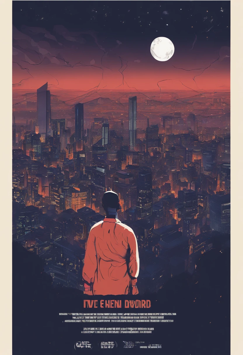 Album cover design description: 1. **Basic background**: South Korea, Blur city night view. The light of the car, Flickering buildings, The demolition of the city, And the moon rising in the distance forms the background. 2. **centered image**: A character (South Korean) is facing away and has his hands on his head. His shoulders look a little heavy, but above his head there are bright stars, giving the impression of a subtle glow. 3. **Bottom image**: An atomic explosion. 4. **Text Design**: "Woooooo" The font of the part is small among the buildings in the background, it was designed to shine like a light. 5. **Colors**: The colors of the album as a whole add a bit of vintage tones, creating a melancholic yet warm feeling. The cover of this album is about the difficulties and responsibilities of life, and expressing the importance of that period, against the backdrop of the city's night view, conveys a message about time itself and the value of the moment.