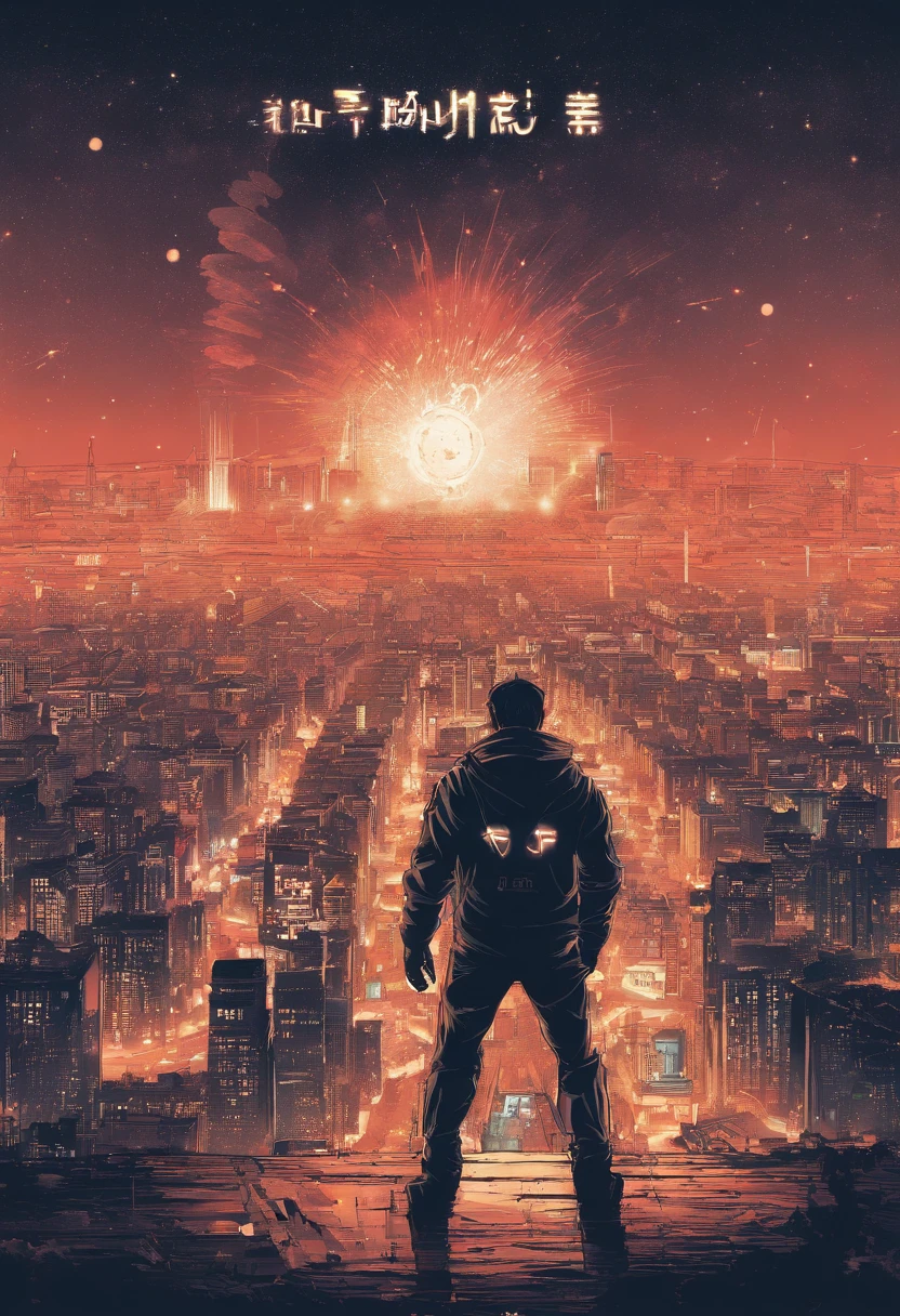 Album cover design description: 1. **Basic background**: South Korea, Blur city night view. The light of the car, Flickering buildings, The demolition of the city, And the moon rising in the distance forms the background. 2. **centered image**: A character (South Korean) is facing away and has his hands on his head. His shoulders look a little heavy, but above his head there are bright stars, giving the impression of a subtle glow. 3. **Bottom image**: An atomic explosion. 4. **Text Design**: "Woooooo" The font of the part is small among the buildings in the background, it was designed to shine like a light. 5. **Colors**: The colors of the album as a whole add a bit of vintage tones, creating a melancholic yet warm feeling. The cover of this album is about the difficulties and responsibilities of life, and expressing the importance of that period, against the backdrop of the city's night view, conveys a message about time itself and the value of the moment.