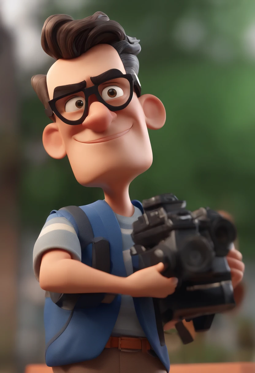Cartoon character of a man wearing black glasses and a blue shirt, um personagem animado, Caractere estilizado, animation style rendering, 3D estilizado, Arnold Maya render, 3 d render stylized, toon render keyshot, Personagem 3D, Personagem 3D, 3d rendering stylized, 3 d character render, personagem de desenho animado, Personagem de close up, Pose de personagem, (Estilo Pixar) (master part:1.2) (Bokeh) (best quality) (pele detalhada) (textura detalhada) (8k) (argila) (Cinematic lighting) (foco nítido,Senta e vaza a parte superior do corpo