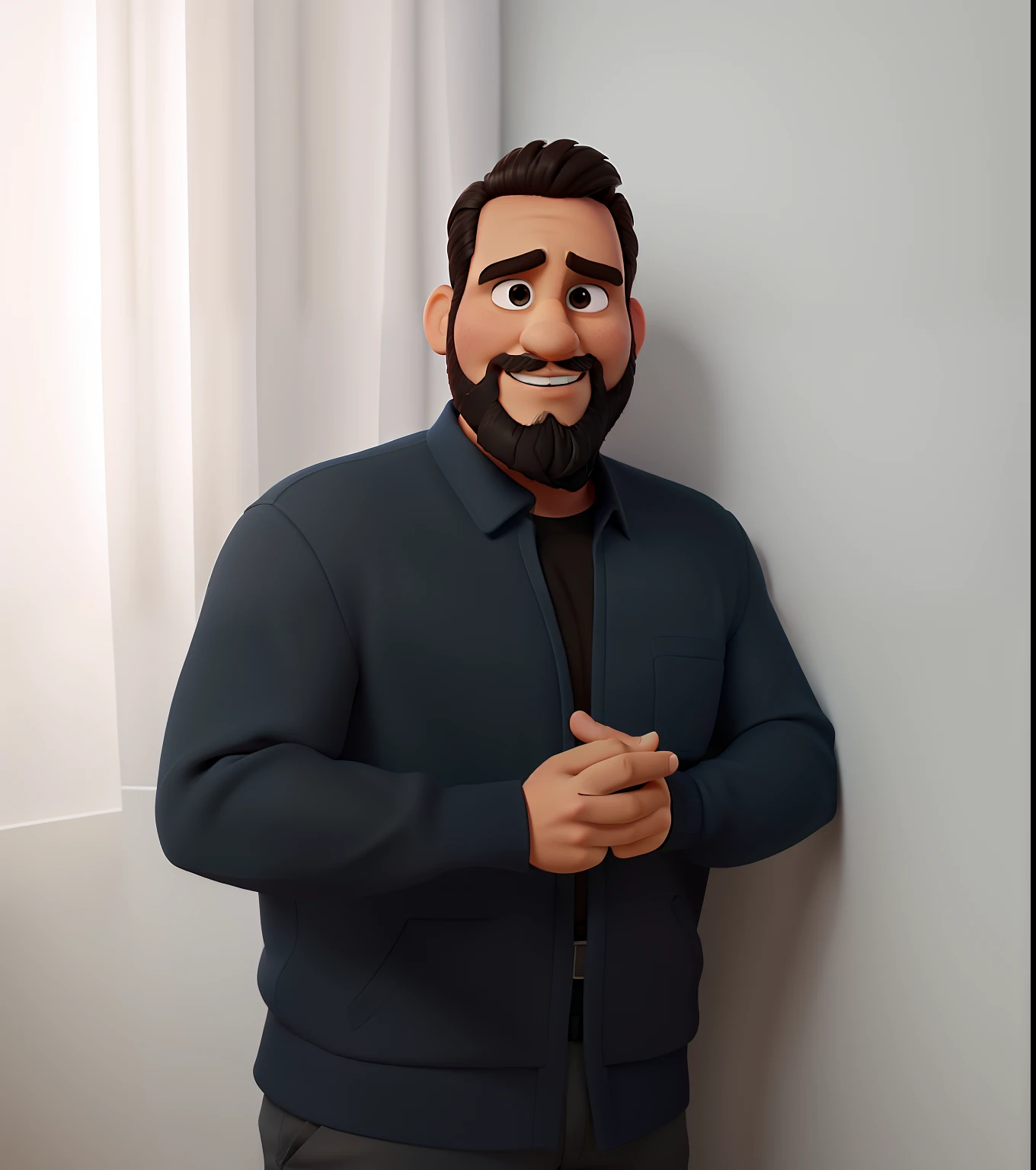 Poster no estilo Disney pixar, alta qualidade, melhor qualidade, homem sexy branco, 30 anos cabelo preto barba preta, musculoso, padre, com fundo em um restaurante a luz de velas