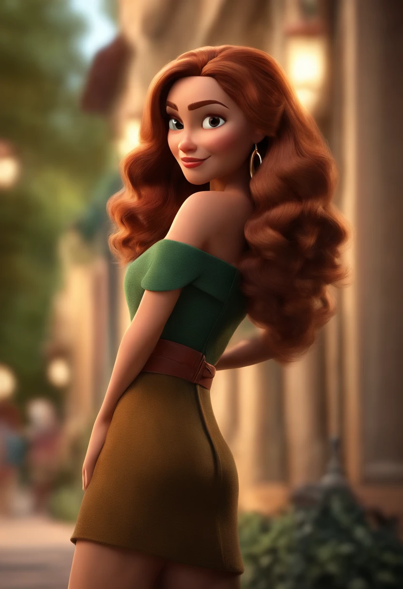 Personagem de desenho animado de uma mulher de cabelo no ombro castanho e vestido social, uma personagem animada, Caractere estilizado, animation style rendering, 3D estilizado, Arnold Maya render, 3 d render stylized, toon render keyshot, Personagem 3D, Personagem 3D, 3d rendering stylized, 3 d character render, personagem de desenho animado, Personagem de close up, Pose de personagem, (Estilo Pixar) (master part:1.2) (Bokeh) (best quality) (pele detalhada) (textura detalhada) (8k) (argila) (Cinematic lighting) (foco nítido,Senta e vaza a parte superior do corpo