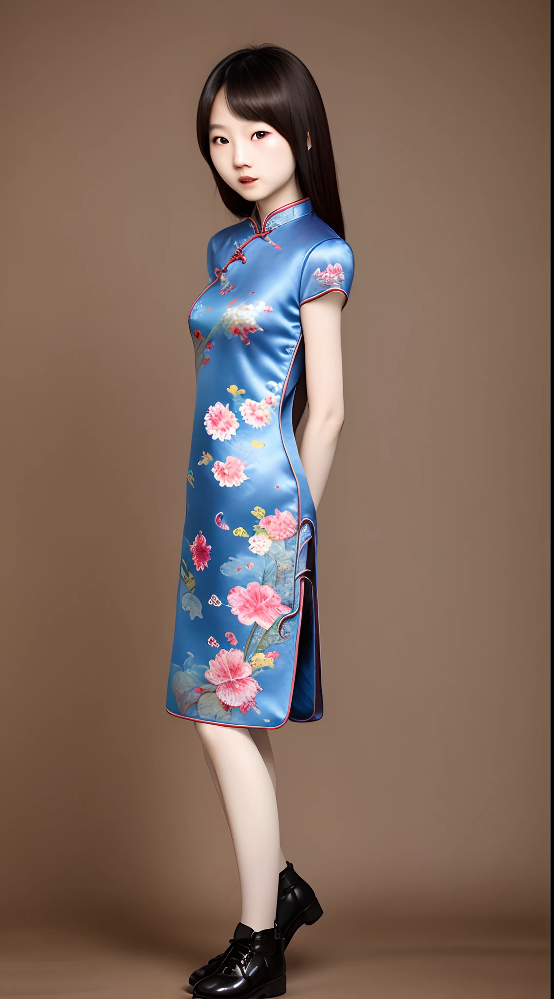 bedroom,big bed,There are paintings on the walls,curtain,((full body)),2 girls,((standing side by side)),((1 girl facing forward)),((the other girl back to front)),bun,Shy smile,The hemp rope is wrapped around the neck and tightened,Short cheongsam,((huge boobs:1.2)),arms were tied behind the back with hemp rope,Cross hands behind back,Wrists tied together with hemp rope,Thin waist,