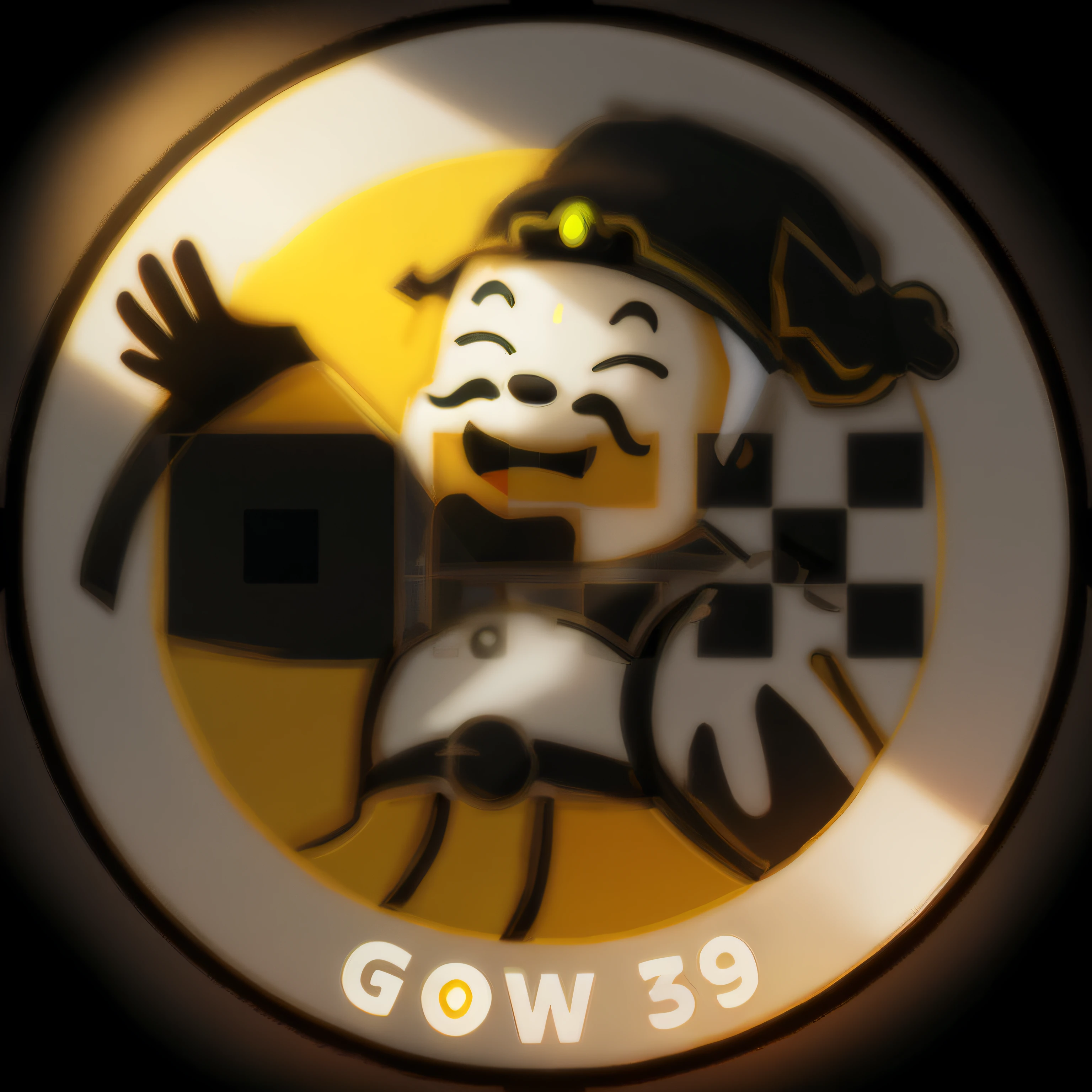 An indented cartoon character drawn into the binance logo with using an original black and white color scheme