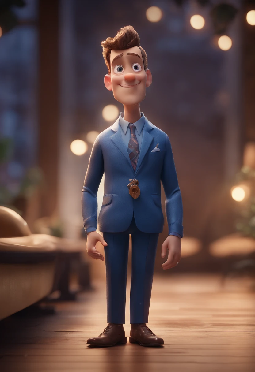 Pixar cartoon character of a blue jacket man, animation character, Caractere estilizado, animation style rendering, 3D estilizado, Arnold Maya render, 3 d render stylized, toon render keyshot, Personagem 3D, Personagem 3D, 3d rendering stylized, 3 d character render, personagem de desenho animado, Personagem de close up, Pose de personagem,  (Estilo Pixar) (master part:1.2) (Bokeh) (best quality) (pele detalhada) (textura detalhada) (8k) (argila) (Cinematic lighting) (foco nítido