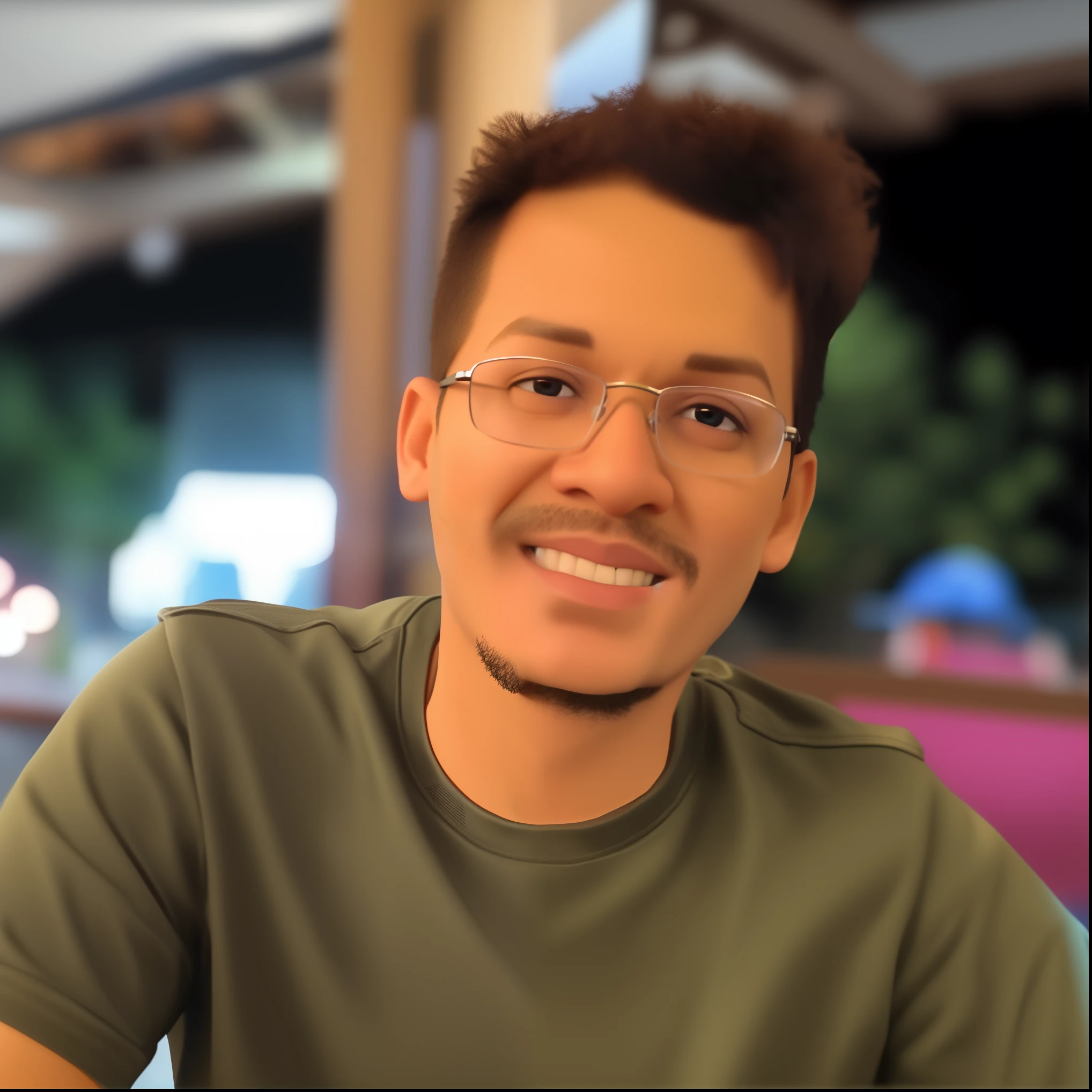 Cartoon character of a man wearing black glasses and a blue shirt, um personagem animado, Caractere estilizado, animation style rendering, 3D estilizado, Arnold Maya render, 3 d render stylized, toon render keyshot, Personagem 3D, Personagem 3D, 3d rendering stylized, 3 d character render, personagem de desenho animado, Personagem de close up, Pose de personagem, (Estilo Pixar) (master part:1.2) (Bokeh) (best quality) (pele detalhada) (textura detalhada) (8k) (argila) (Cinematic lighting) (foco nítido，Senta e vaza a parte superior do corpo
