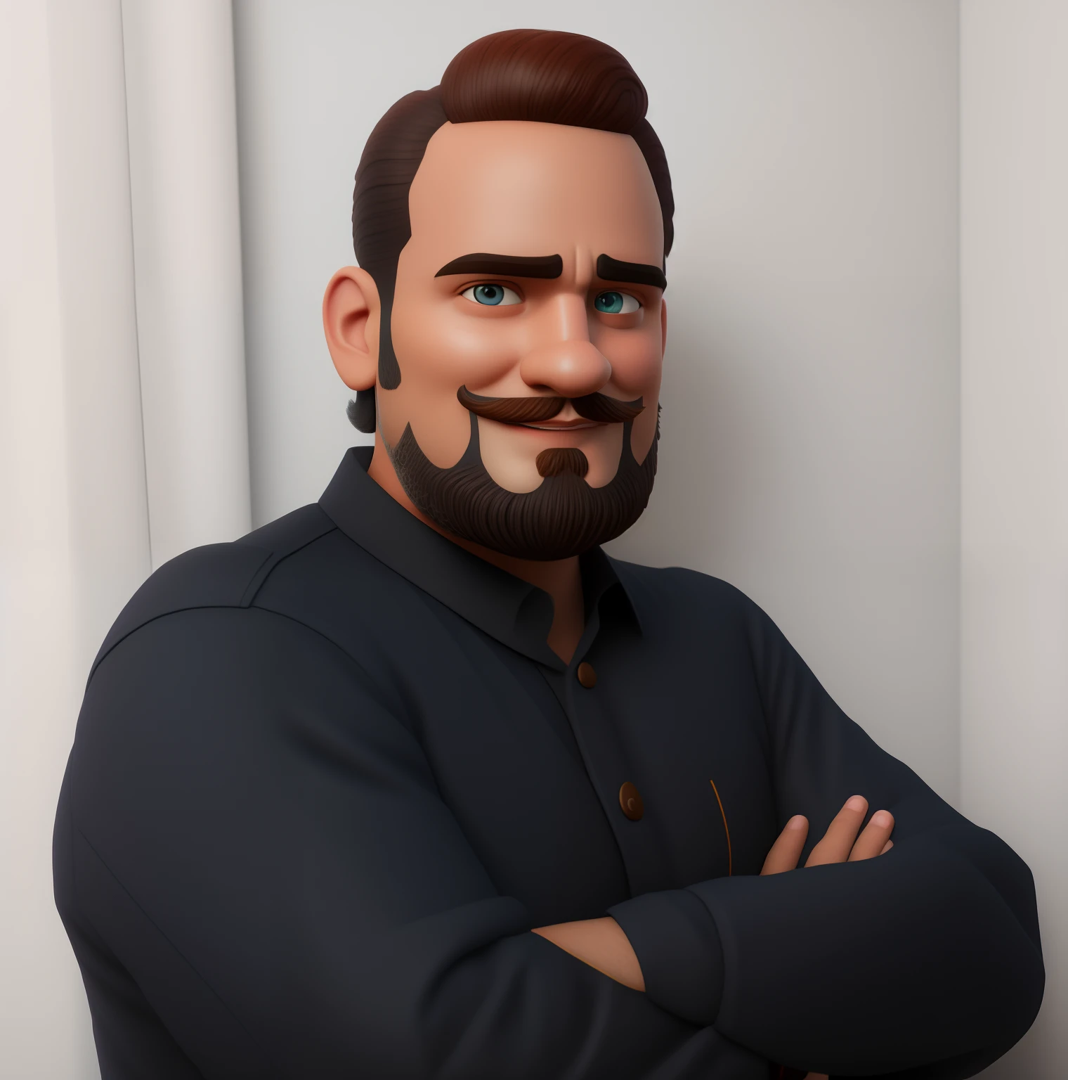 There's a man with a beard and mustache posing for a photo, pixar retrato 8 k foto, Como um personagem da Pixar, semi-realistic rendering, retrato de personagem de mim, retrato pixar, official rendering, retrato de alta qualidade, renderizar na pixar, Retrato do conceito do personagem de mim, Arnold Maya render, promotional render, high res render, retrato headshot do personagem, um retrato de personagem