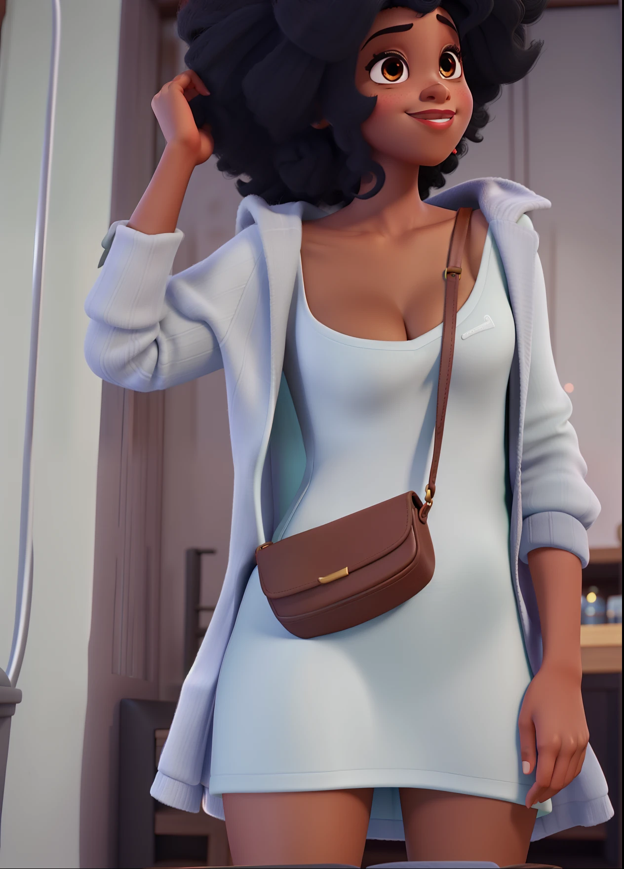 Mulher negra em balada no estilo Disney pixar