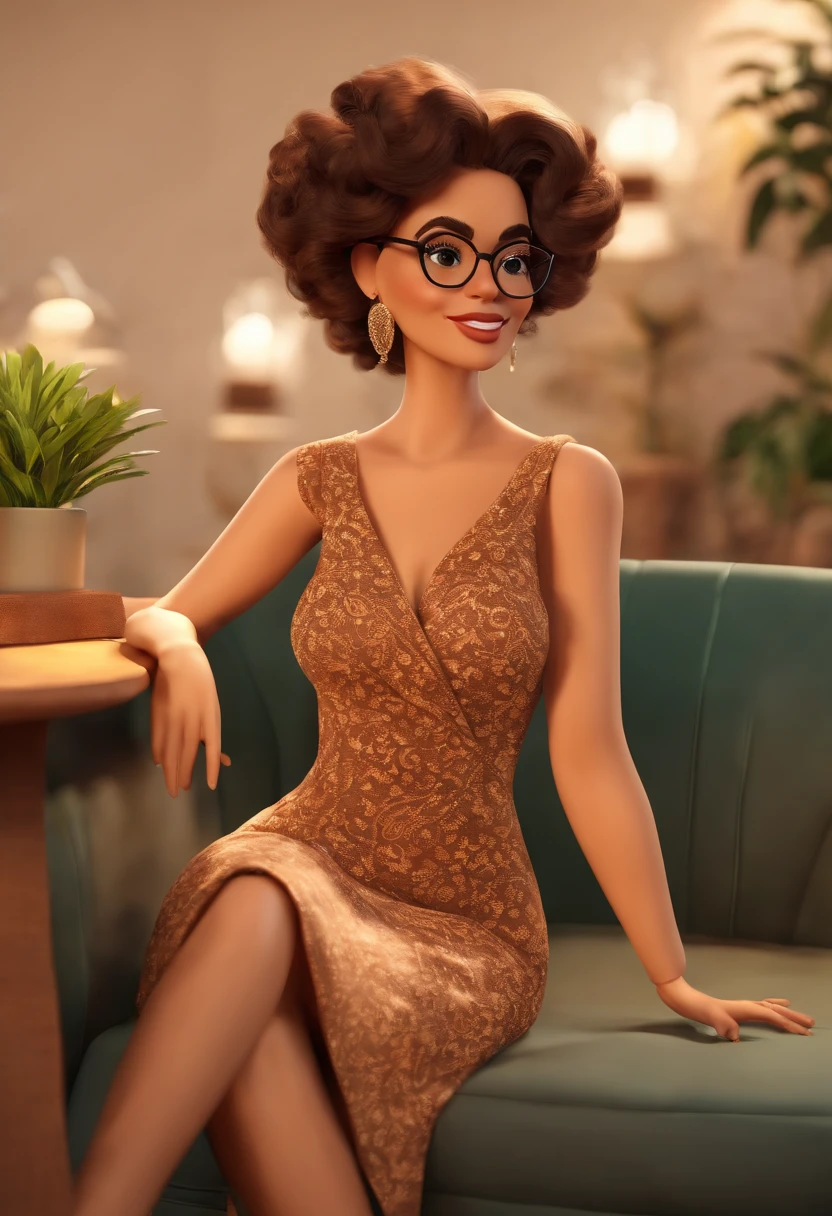 Cartoon character of a woman wearing brown glasses and a flowery dress, dentro de uma sala de aula, trabalhando como professora, quadro branco ao fundo escrito "2nd A", um personagem animado, Caractere estilizado, animation style rendering, 3D estilizado, Arnold Maya render, 3 d render stylized, toon render keyshot, Personagem 3D, Personagem 3D, 3d rendering stylized, 3 d character render, personagem de desenho animado, Personagem de close up, Pose de personagem, (Estilo Pixar) (master part:1.2) (Bokeh) (best quality) (pele detalhada) (textura detalhada) (8k) (argila) (Cinematic lighting) (foco nítido，Senta e vaza a parte superior do corpo