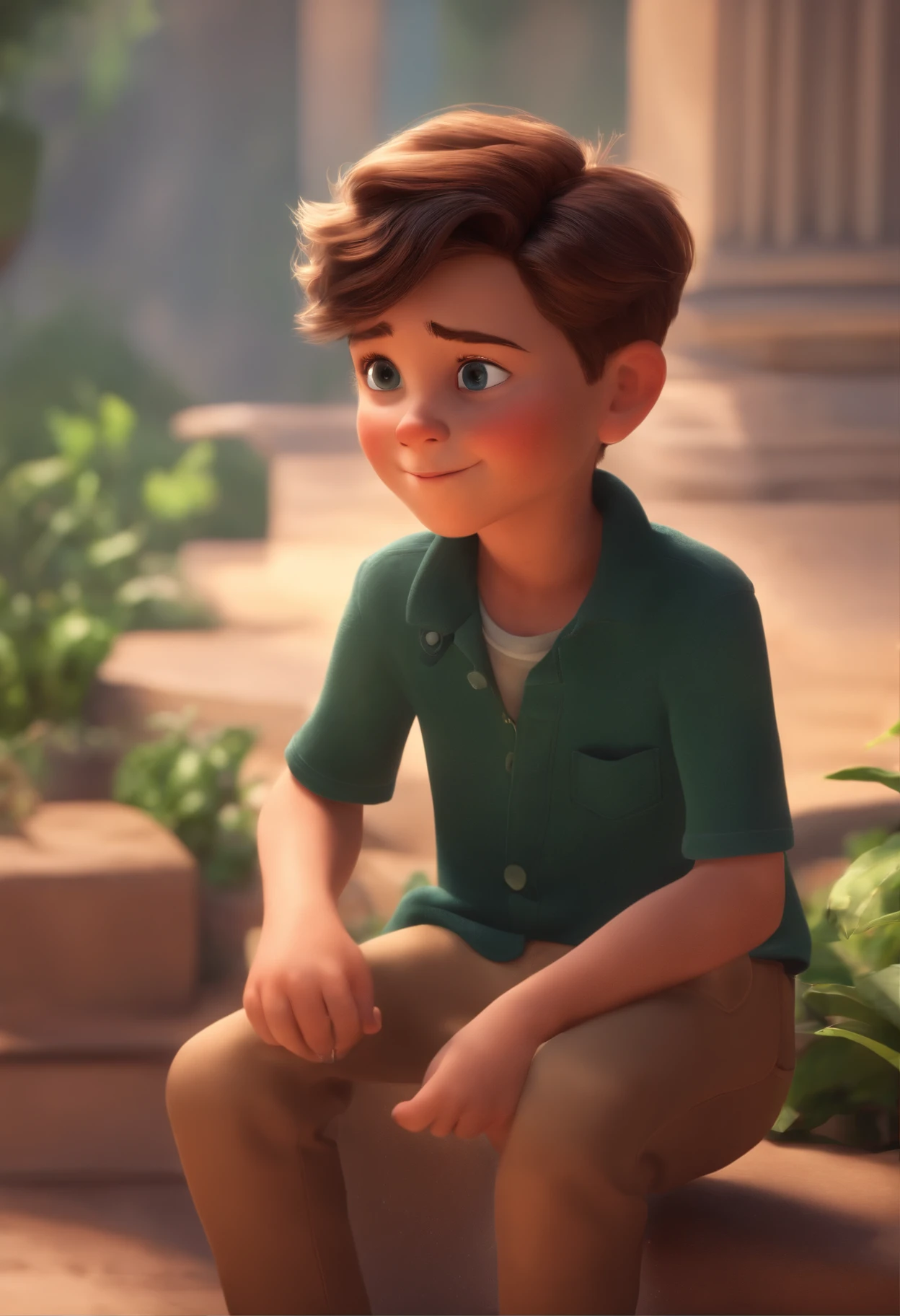 Image of a boy for a story in a YouTube video in Pixar format, He's the little allabester, He's the class leader, He's outgoing, Playful and gets up for a lot of things, cabelo curto