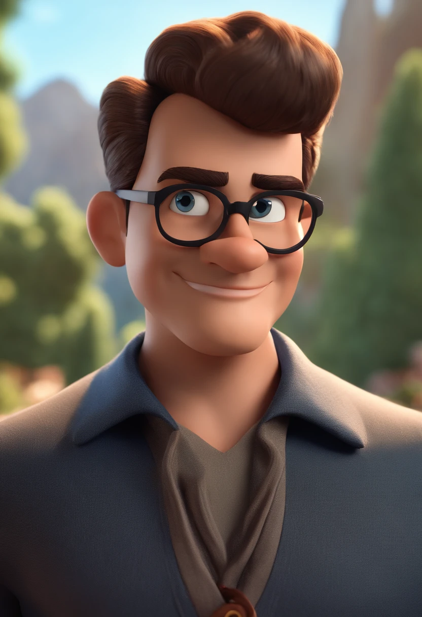 Cartoon character of a man with black glasses and a blue shirt, animation character, Caractere estilizado, animation style rendering, 3D estilizado, Arnold Maya render, 3 d render stylized, toon render keyshot, Personagem 3D, Personagem 3D, 3d rendering stylized, 3 d character render, personagem de desenho animado, Personagem de close up, Pose de personagem,  (Estilo Pixar) (master part:1.2) (Bokeh) (best quality) (pele detalhada) (textura detalhada) (8k) (argila) (Cinematic lighting) (foco nítido