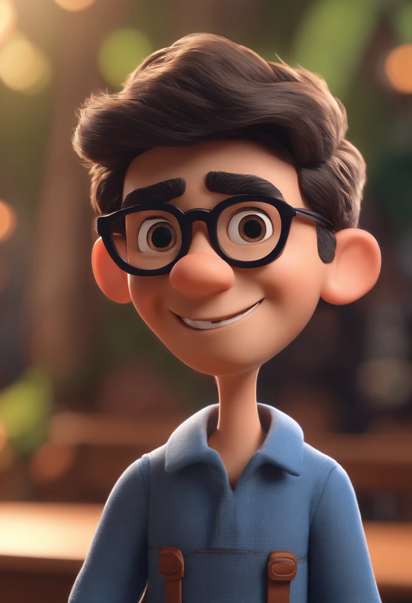 Cartoon character of a man with black glasses and a blue shirt, animation character, Caractere estilizado, animation style rendering, 3D estilizado, Arnold Maya render, 3 d render stylized, toon render keyshot, Personagem 3D, Personagem 3D, 3d rendering stylized, 3 d character render, personagem de desenho animado, Personagem de close up, Pose de personagem, (Estilo Pixar) (master part:1.2) (Bokeh) (best quality) (pele detalhada) (textura detalhada) (8k) (argila) (Cinematic lighting) (foco nítido