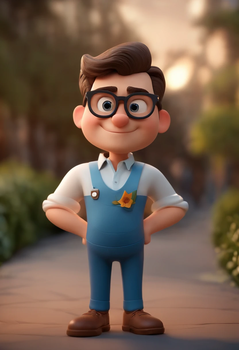 Cartoon character of a man wearing black glasses and a blue shirt, um personagem animado, Caractere estilizado, animation style rendering, 3D estilizado, Arnold Maya render, 3 d render stylized, toon render keyshot, Personagem 3D, Personagem 3D, 3d rendering stylized, 3 d character render, personagem de desenho animado, Personagem de close up, Pose de personagem, (Estilo Pixar) (master part:1.2) (Bokeh) (best quality) (pele detalhada) (textura detalhada) (8k) (argila) (Cinematic lighting) (foco nítido,Senta e vaza a parte superior do corpo