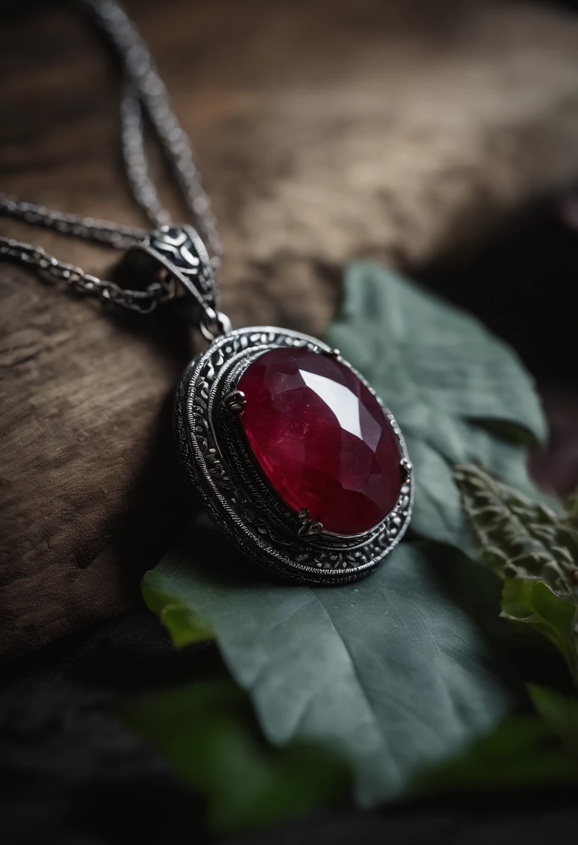 On the table is placed a Ruby necklace with a unique design made of natural labradorite,(choker necklace),4k高清,(Real Photographics),Masterpiece, Best quality