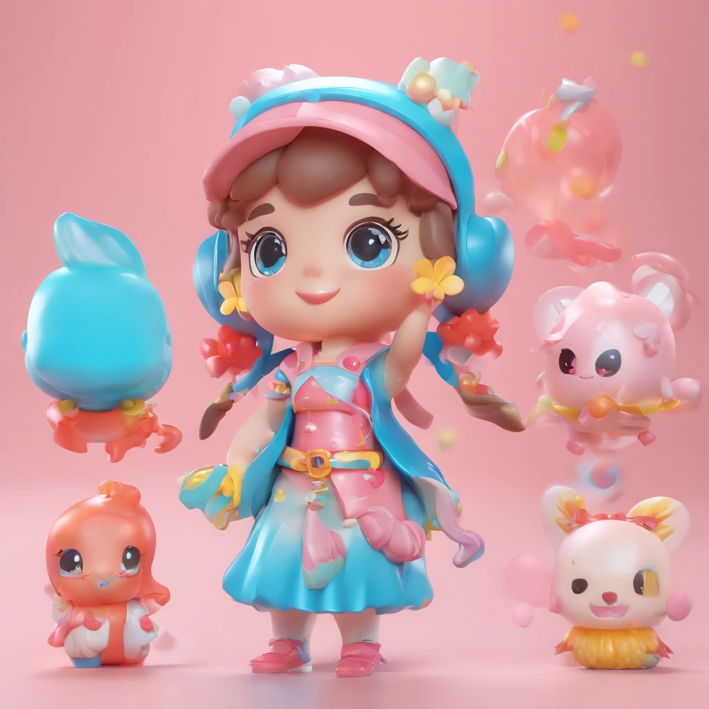 Super Cute Girl IP by Pop Mart, Bright yellow eyes,Milk Tea Hair Color、Two Side Up Bob Hair、Zito-order、Sleepy eyes、Cherub,Yellow outerwear、Black hood、cyberpunked、clay, modeled, blind box toy, Glossy and delicate,clean back ground, Good luster, 3D rendering of a,Best Quality