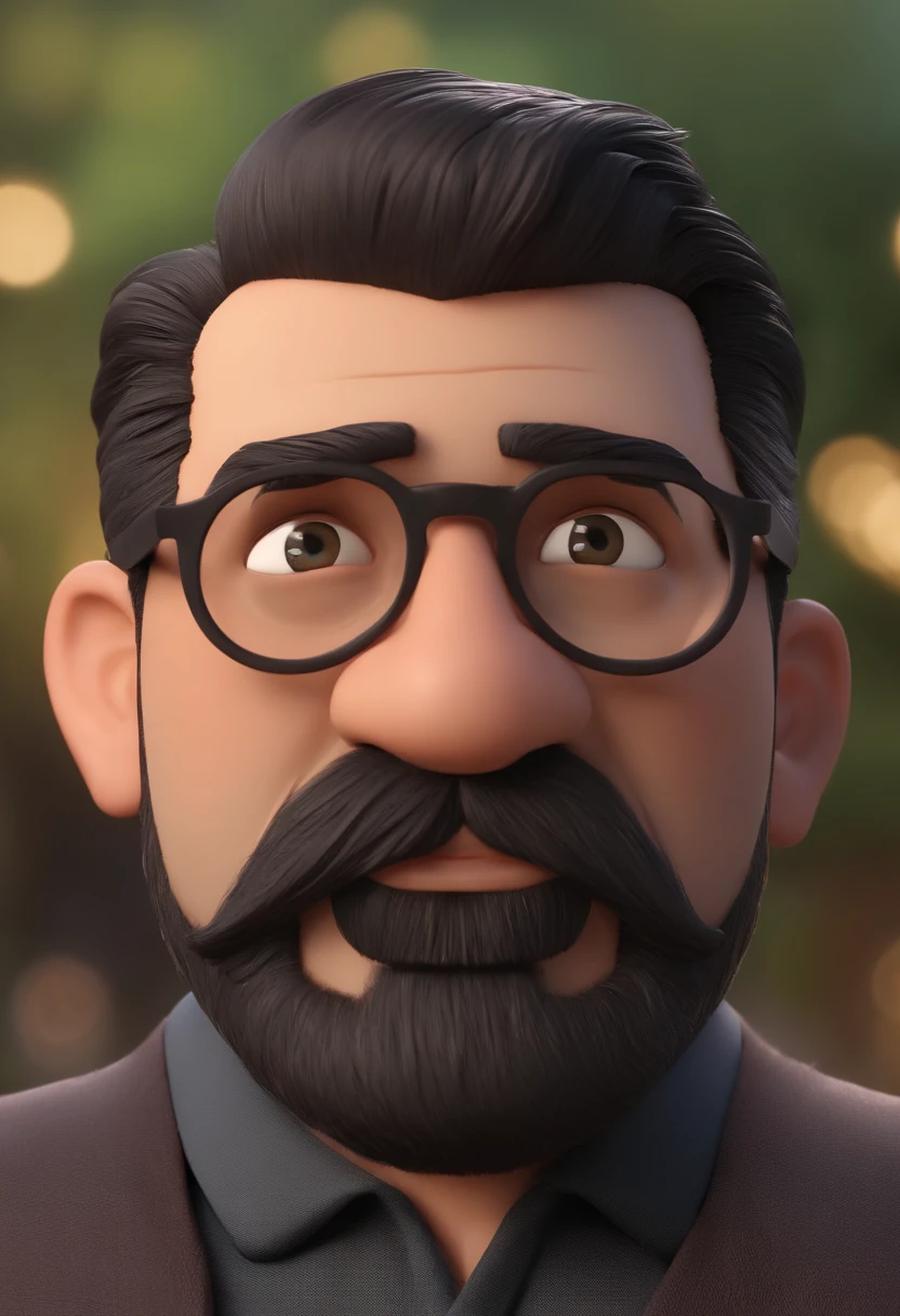 Cartoon character of a man with black glasses and a black polo shirt, cabelo liso, With beard and old school tattoo on his arm, animation character, Caractere estilizado, animation style rendering, 3D estilizado, Arnold Maya render, 3 d render stylized, toon render keyshot, Personagem 3D, Personagem 3D, 3d rendering stylized, 3 d character render, personagem de desenho animado, Personagem de close up, Pose de personagem, (Estilo Pixar) (master part:1.2) (Bokeh) (best quality) (pele detalhada) (textura detalhada) (8k) (argila) (Cinematic lighting) (foco nítido